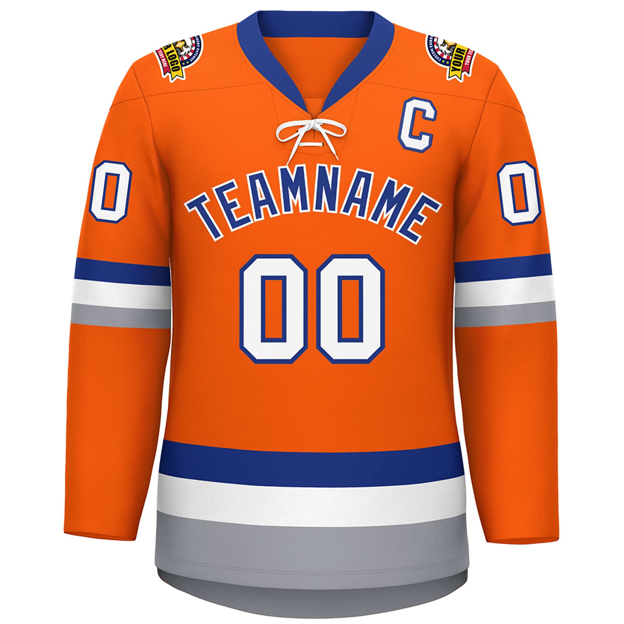 Custom Orange Royal-White Lace-Up Neck Hockey Jersey | KXKSHOP