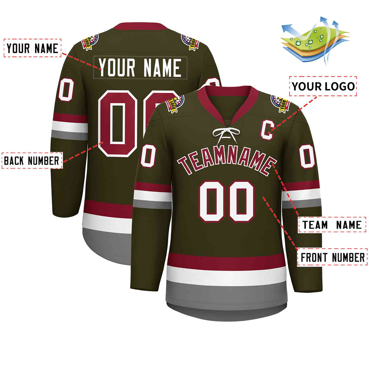 Custom Olive Crimson-White Lace-Up Neck Hockey Jersey | KXKSHOP