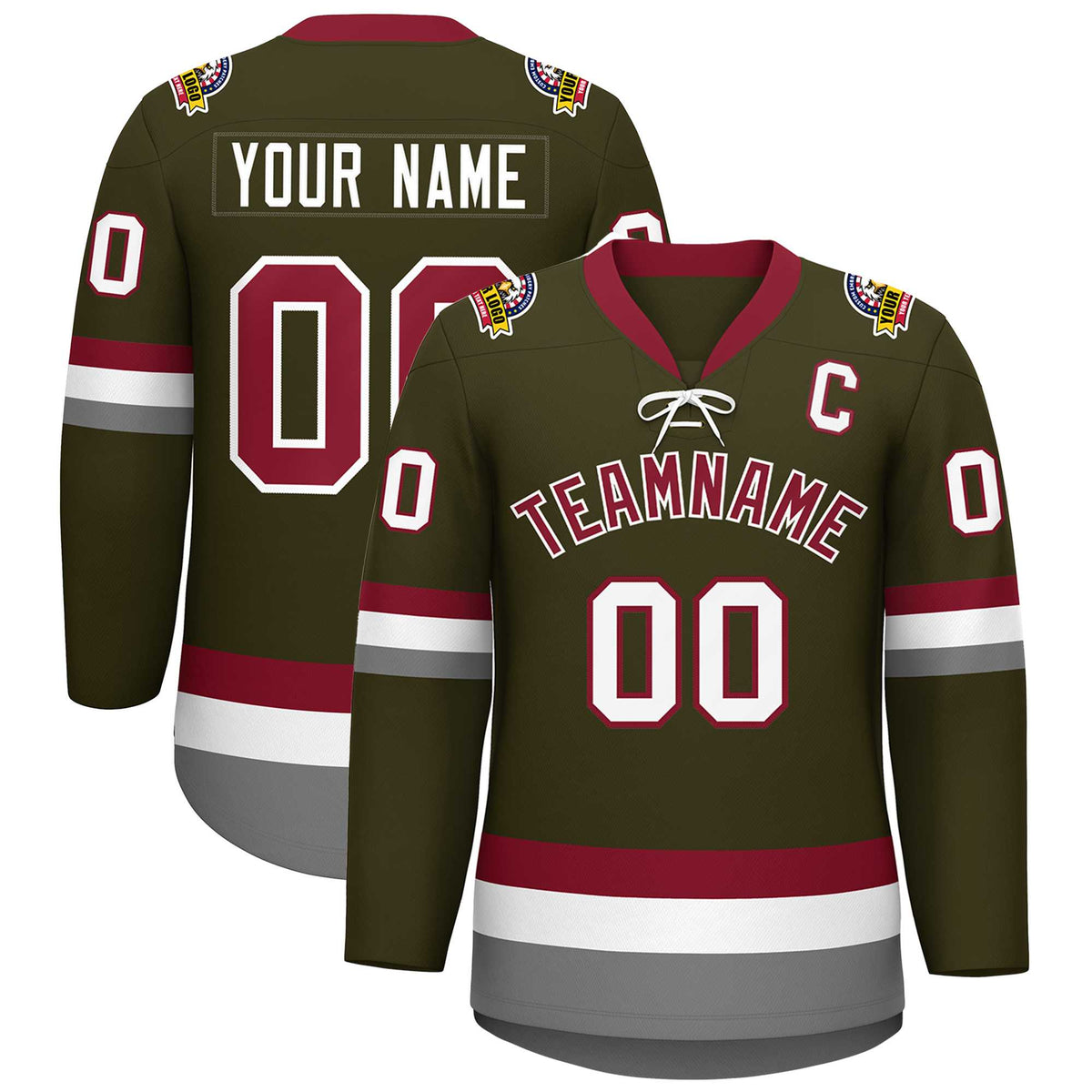 Custom Olive Crimson-White Lace-Up Neck Hockey Jersey | KXKSHOP