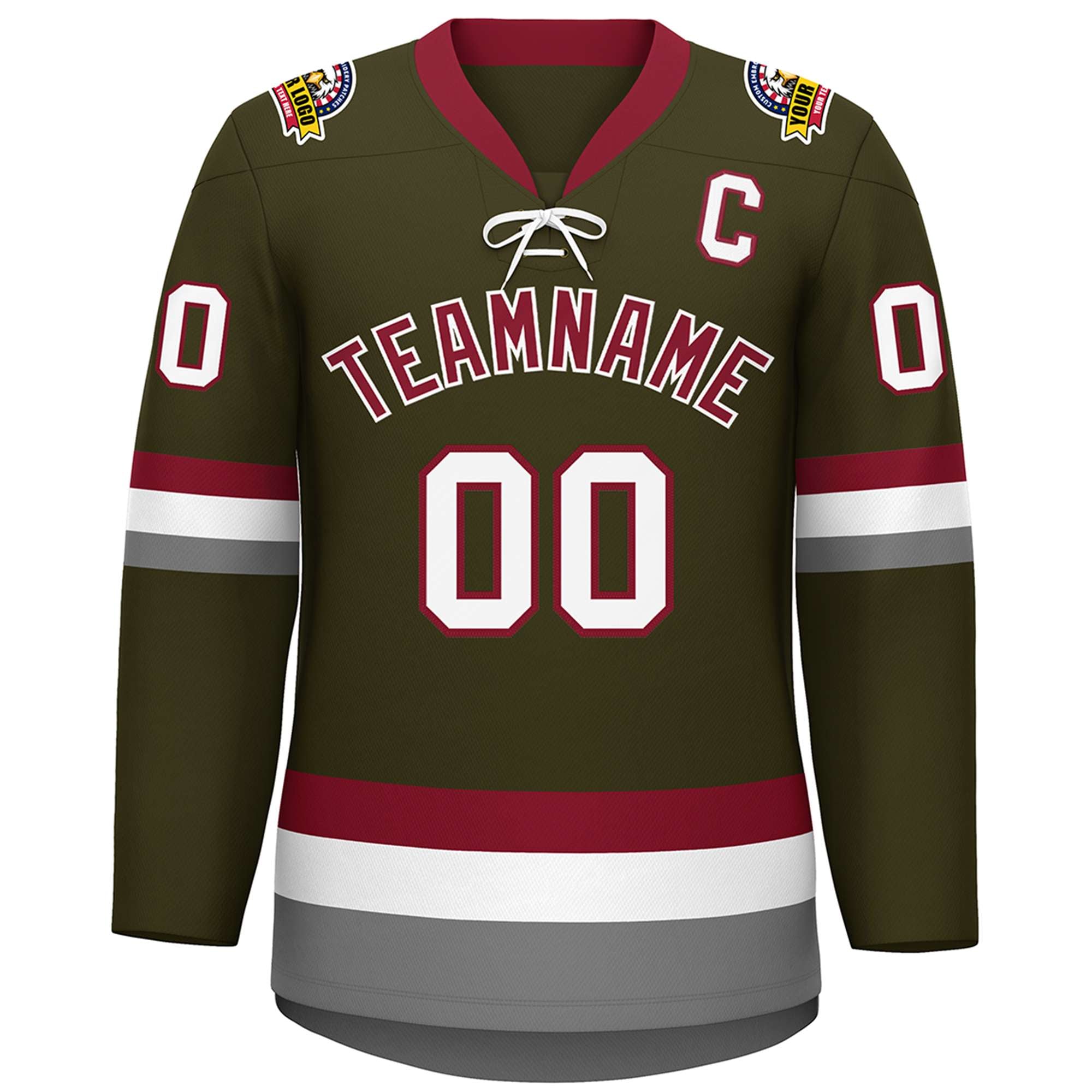 Custom Olive Crimson-White Lace-Up Neck Hockey Jersey | KXKSHOP