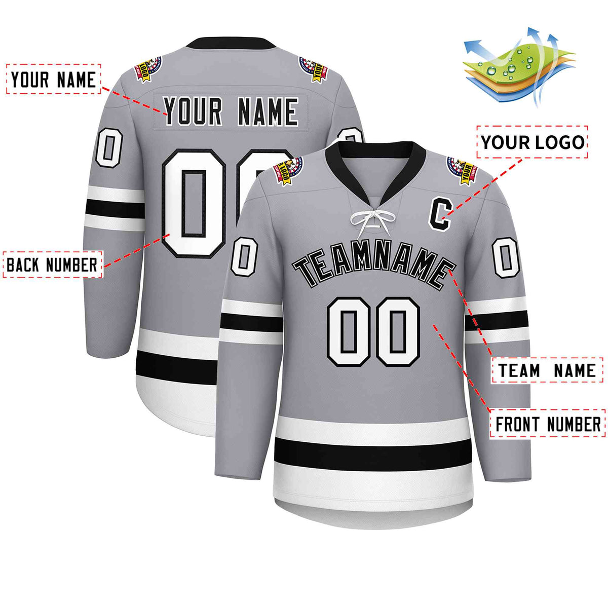 Custom Gray Black-White Lace-Up Neck Hockey Jersey | KXKSHOP
