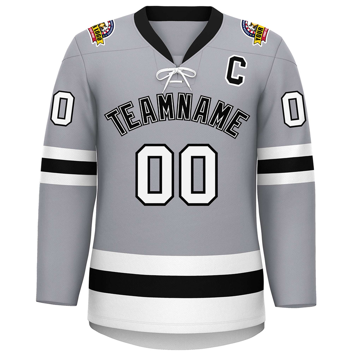 Custom Gray Black-White Lace-Up Neck Hockey Jersey | KXKSHOP