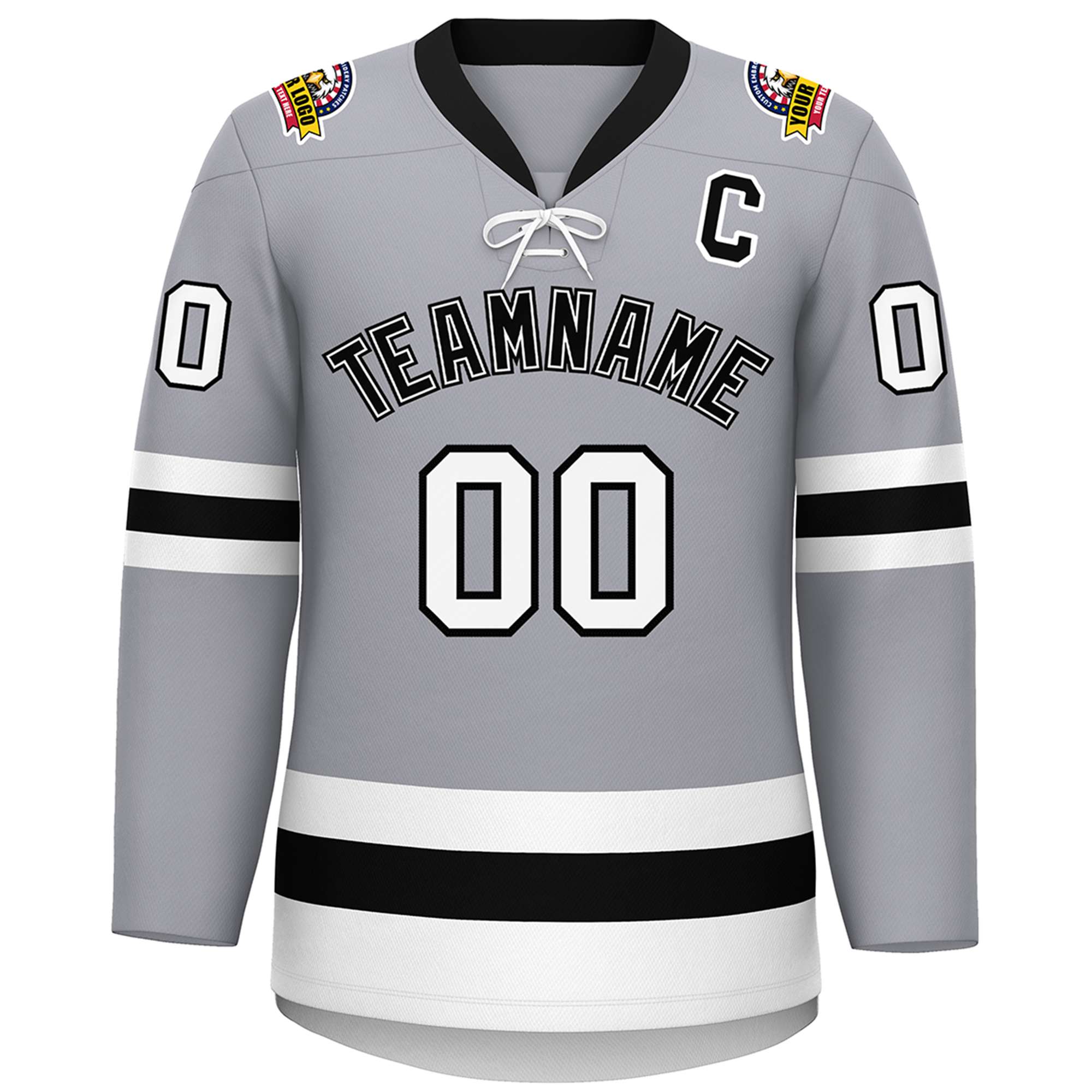 Custom Gray Black-White Lace-Up Neck Hockey Jersey | KXKSHOP