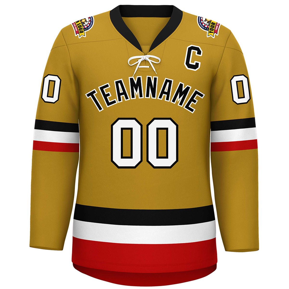 Custom Old Gold Black-White Lace-Up Neck Hockey Jersey | KXKSHOP