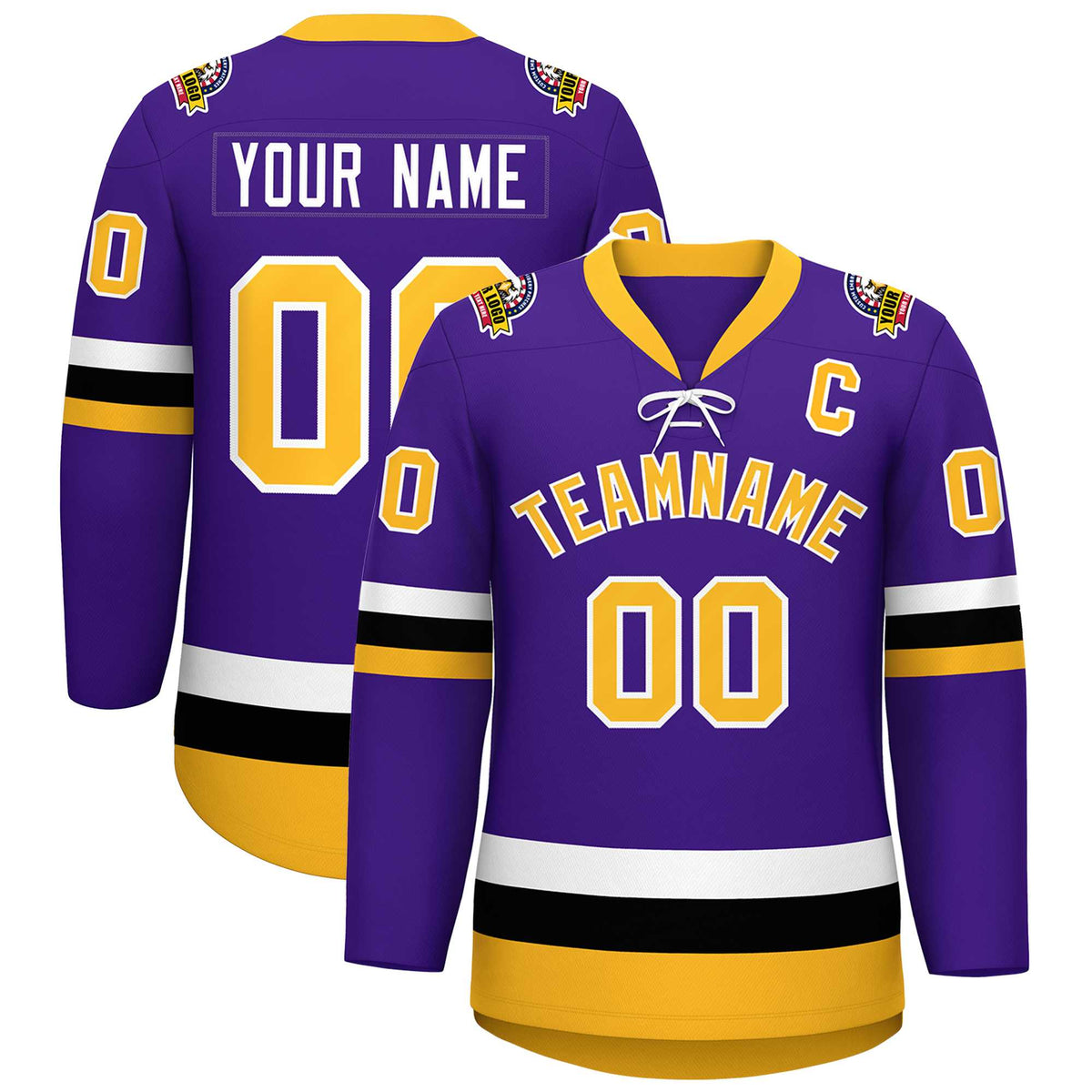 Custom Purple Gold-White Lace-Up Neck Hockey Jersey | KXKSHOP