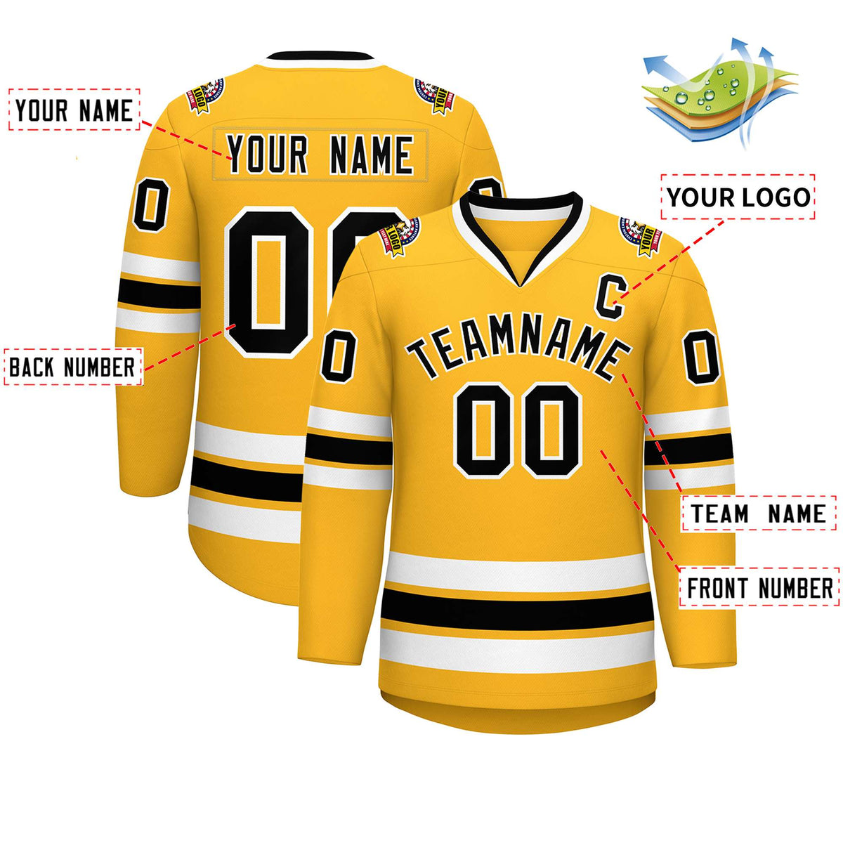 Custom Gold Black-White Classic Style Hockey Jersey | KXKSHOP