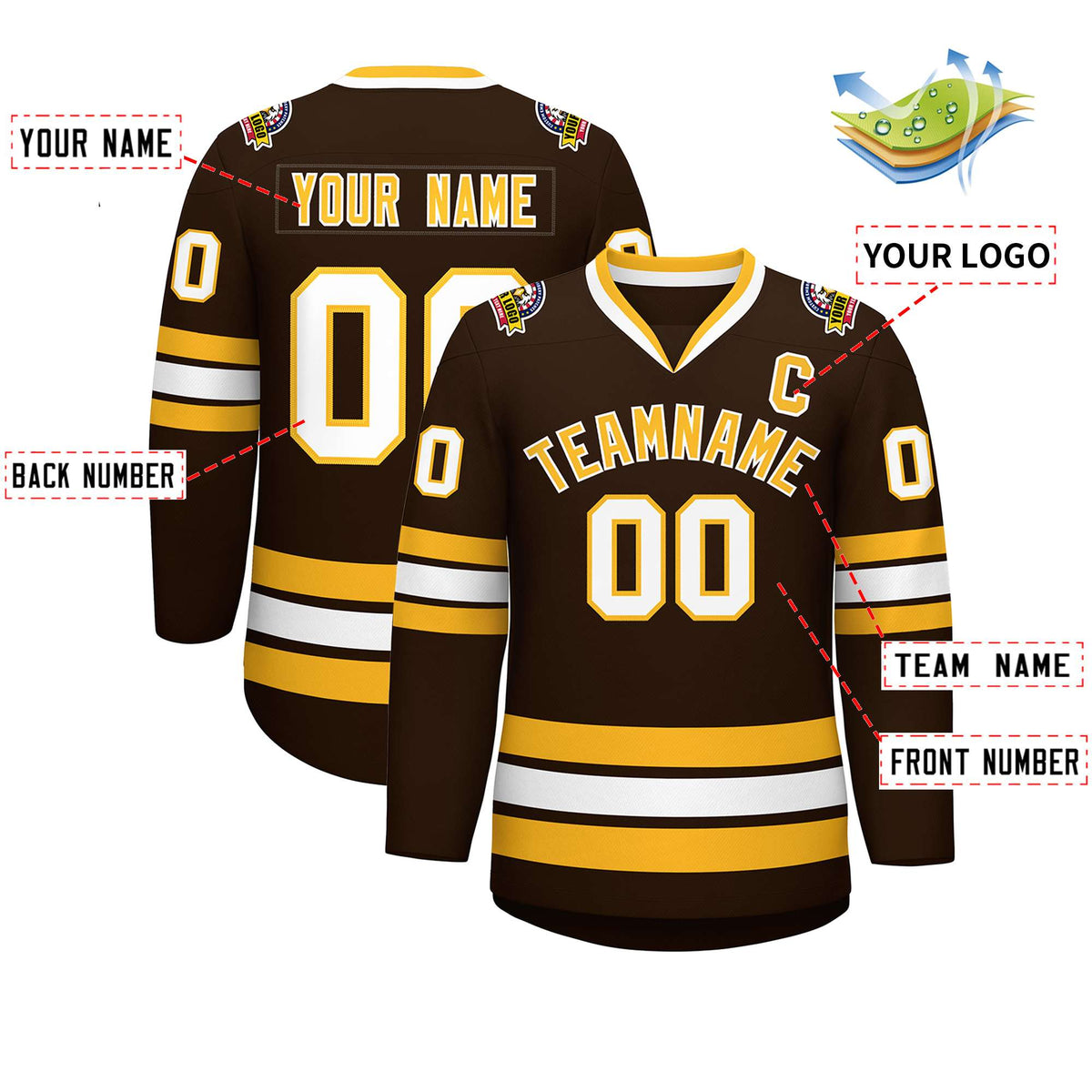 Custom Brown Gold-White Classic Style Hockey Jersey | KXKSHOP