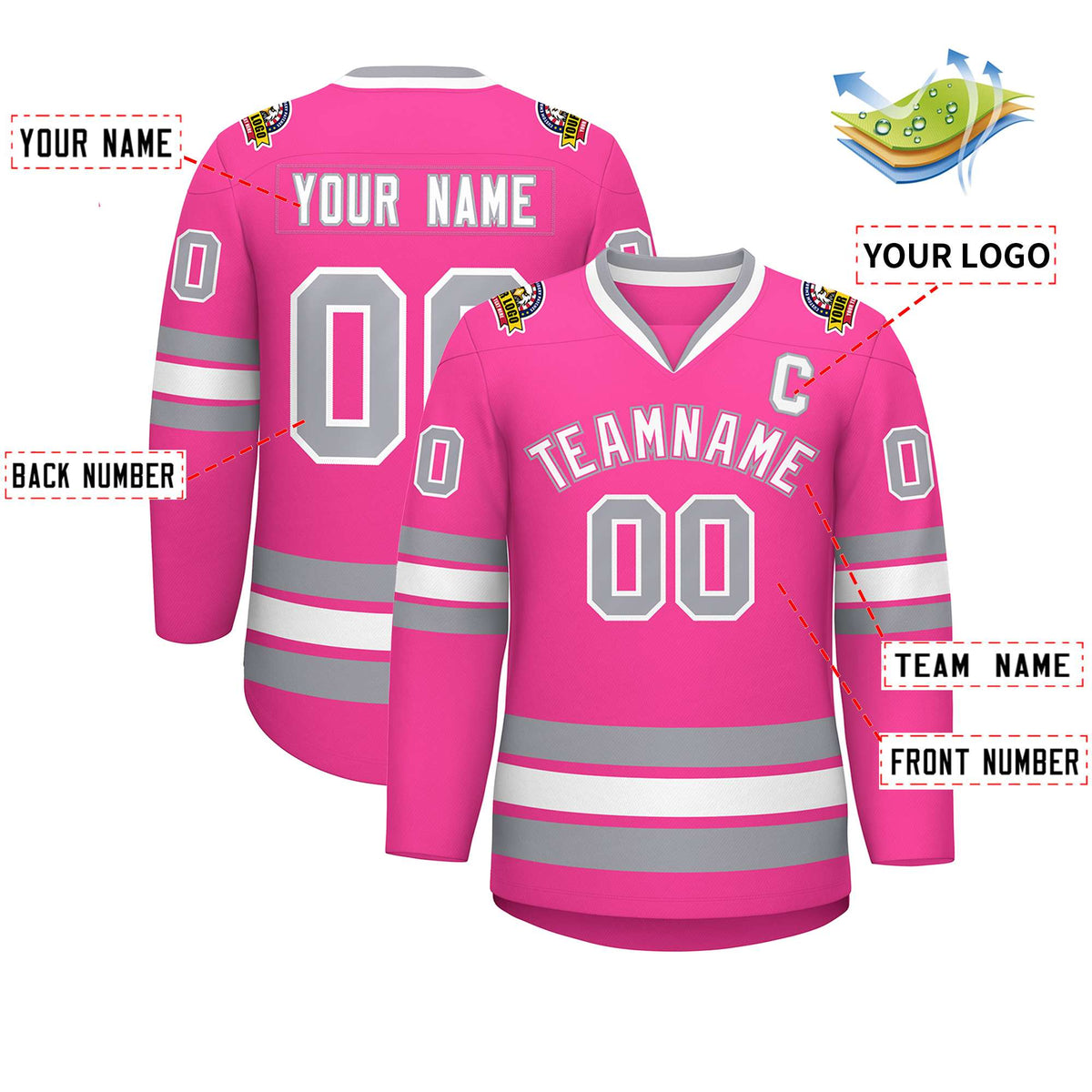 Custom Pink White Pink-Gray Classic Style Hockey Jersey | KXKSHOP