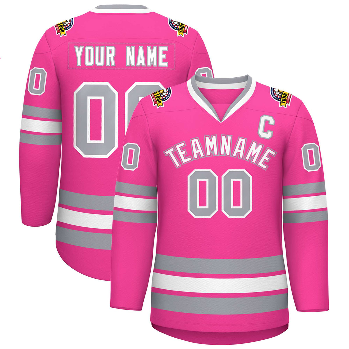 Custom Pink White Pink-Gray Classic Style Hockey Jersey | KXKSHOP