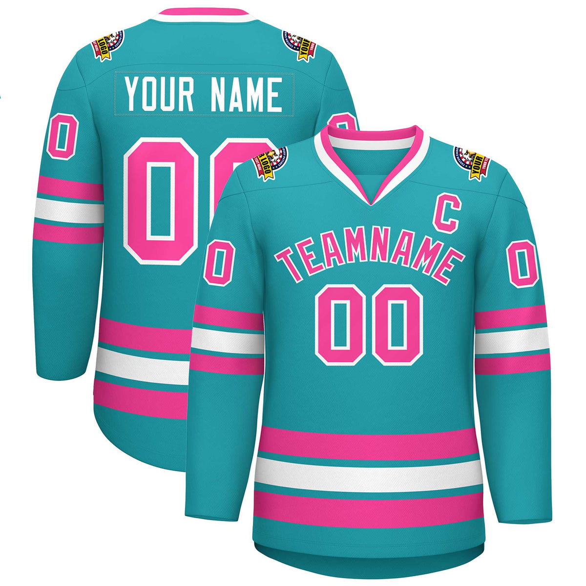 Custom Aqua Pink-White Classic Style Hockey Jersey | KXKSHOP