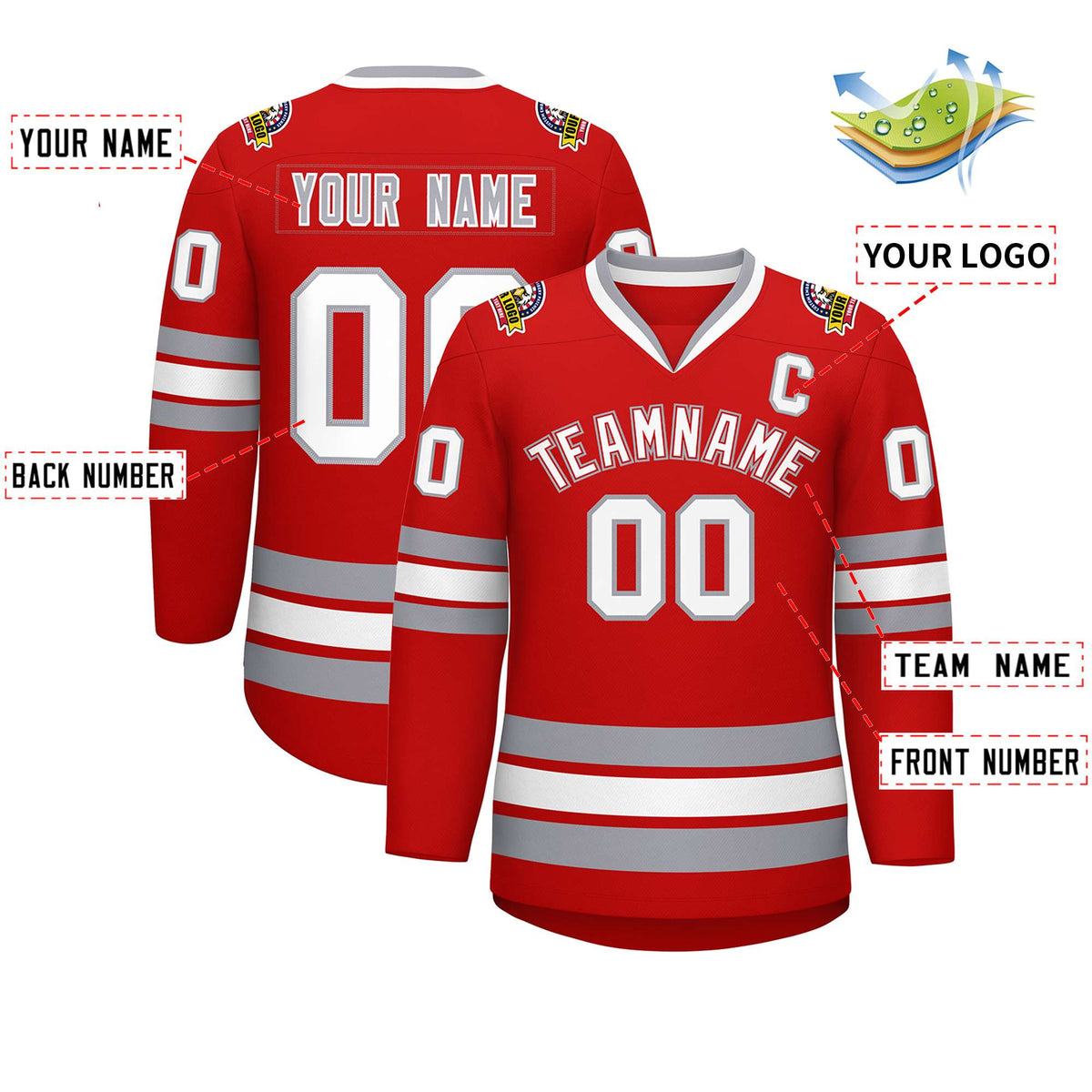 Custom Red White Red-Gray Classic Style Hockey Jersey | KXKSHOP