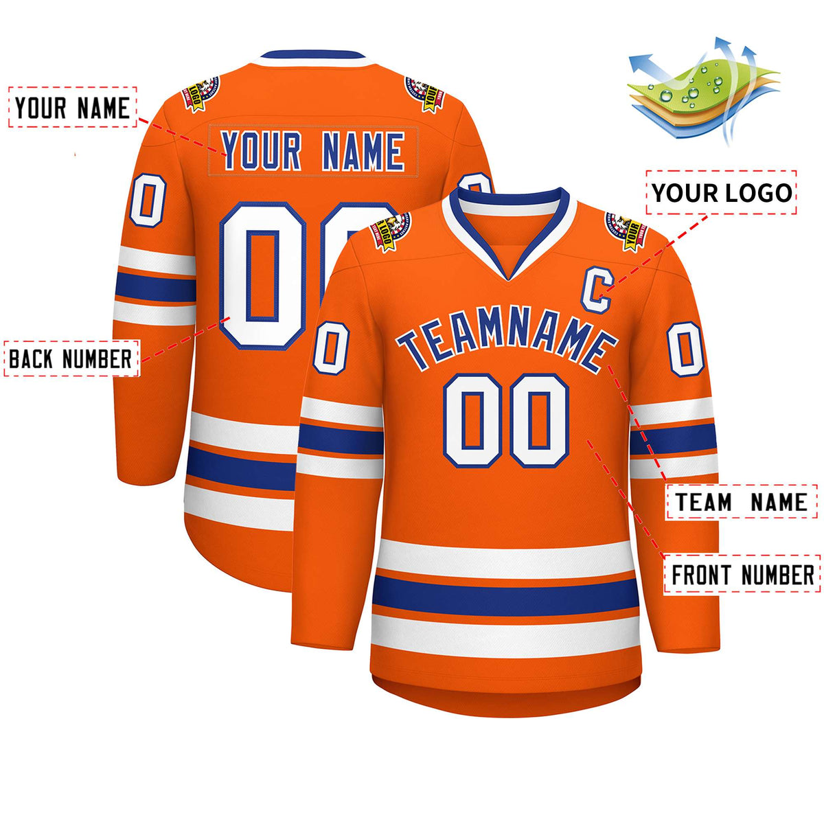Custom Orange Royal-White Classic Style Hockey Jersey | KXKSHOP