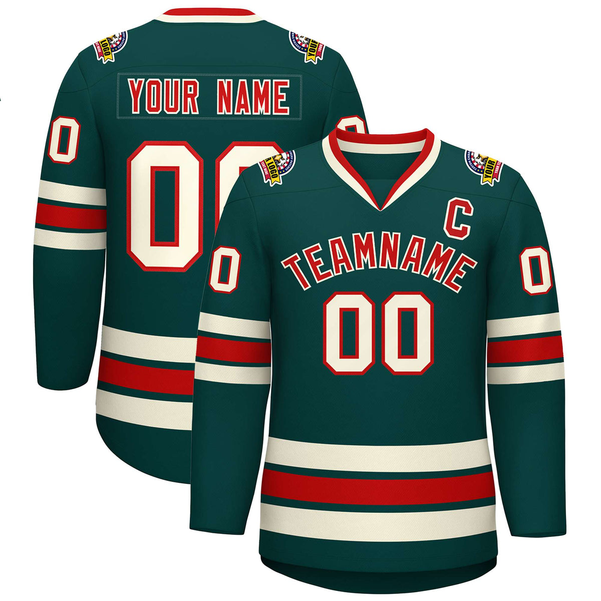 Custom Midnight Green Red-Khaki Classic Style Hockey Jersey | KXKSHOP