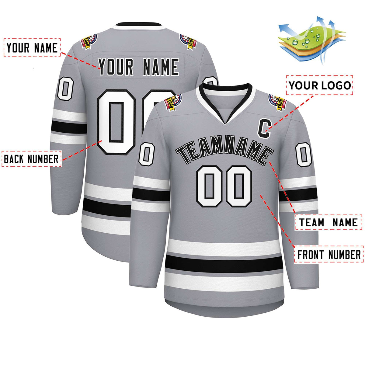 Custom Gray Black White-Black Classic Style Hockey Jersey | KXKSHOP