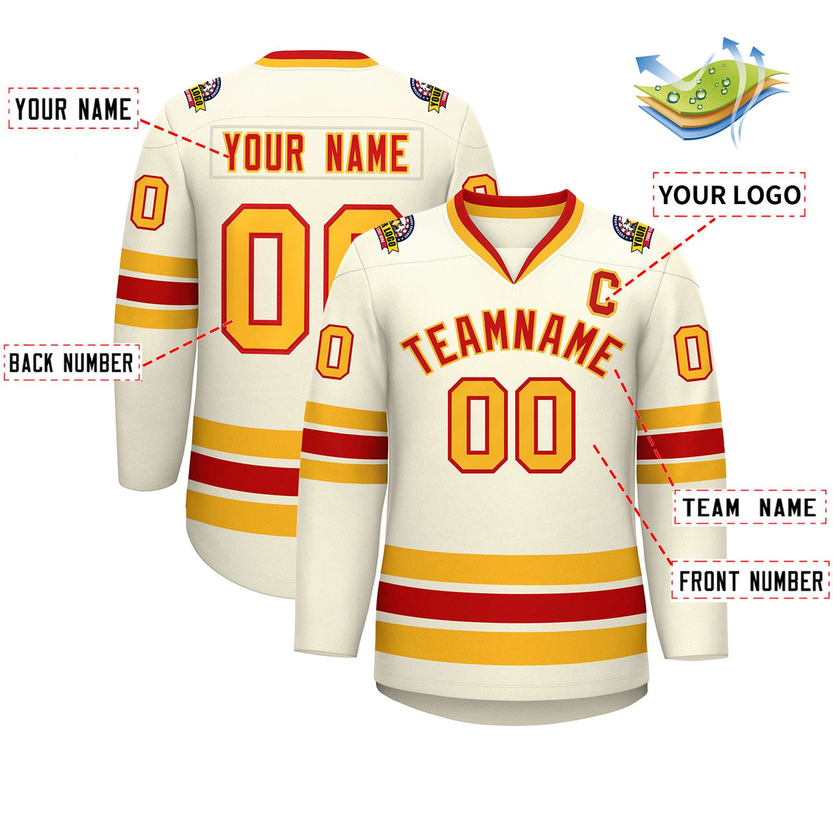 Custom Khaki Red-Gold Classic Style Hockey Jersey | KXKSHOP