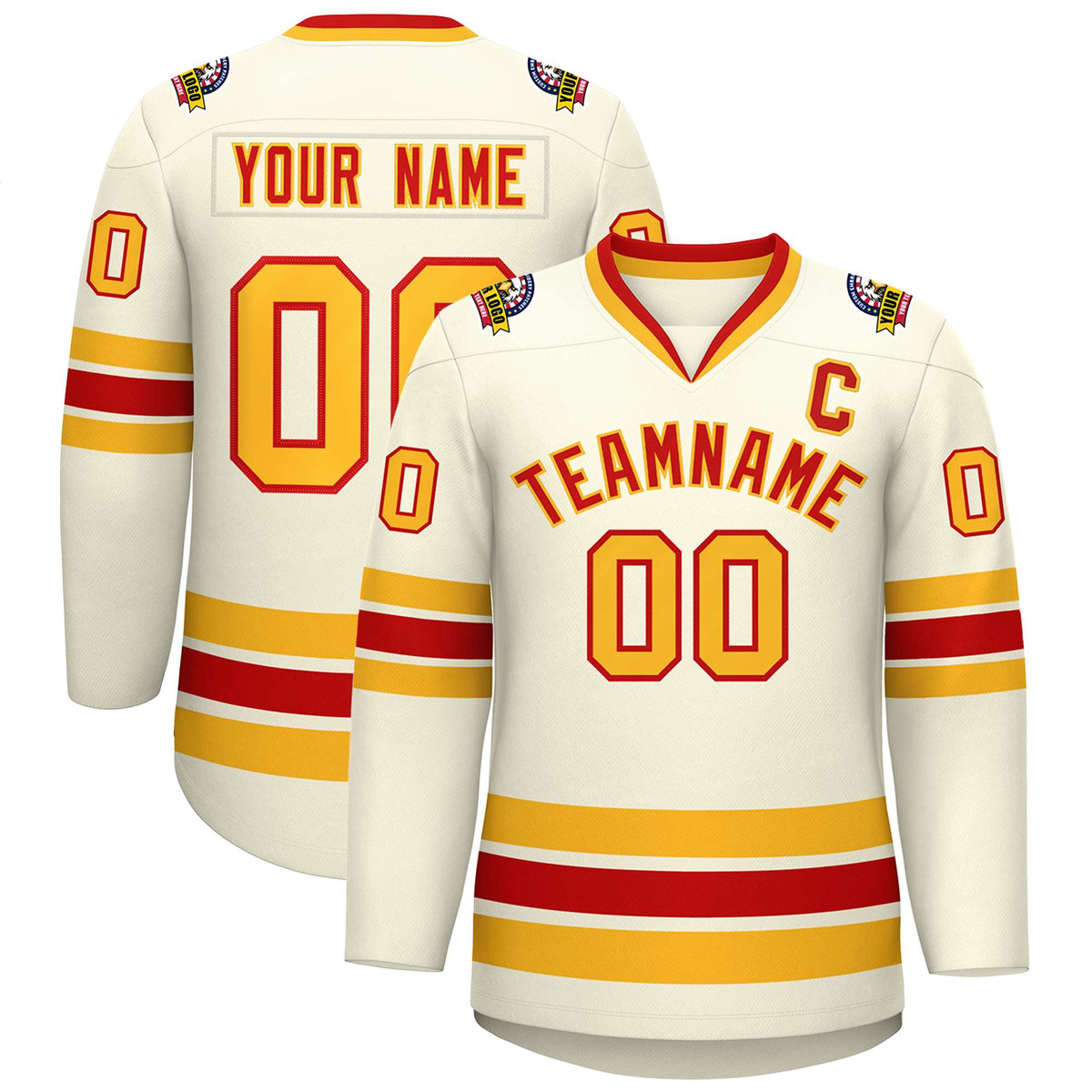 Custom Khaki Red-Gold Classic Style Hockey Jersey | KXKSHOP