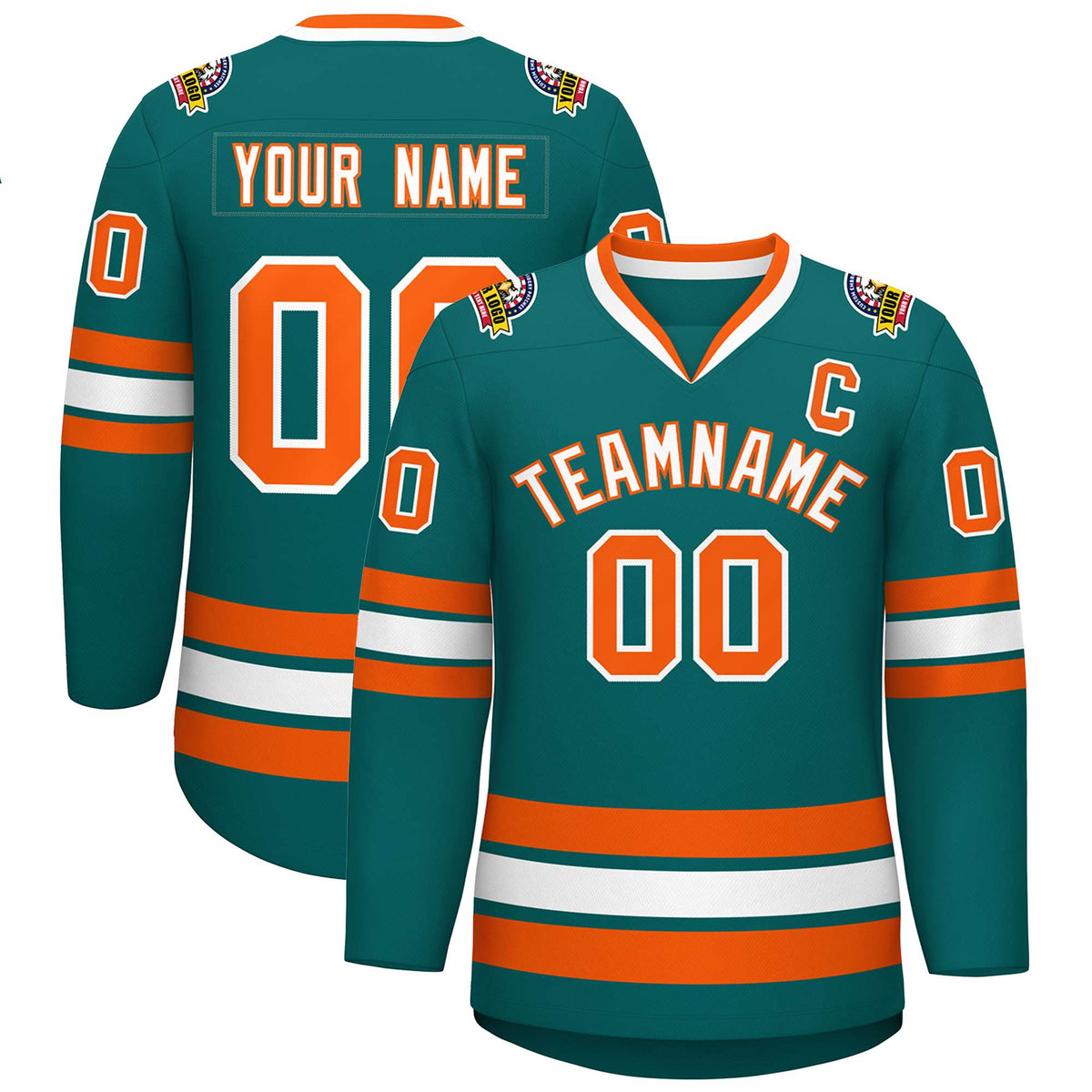 Custom Teal White-Orange Classic Style Hockey Jersey | KXKSHOP