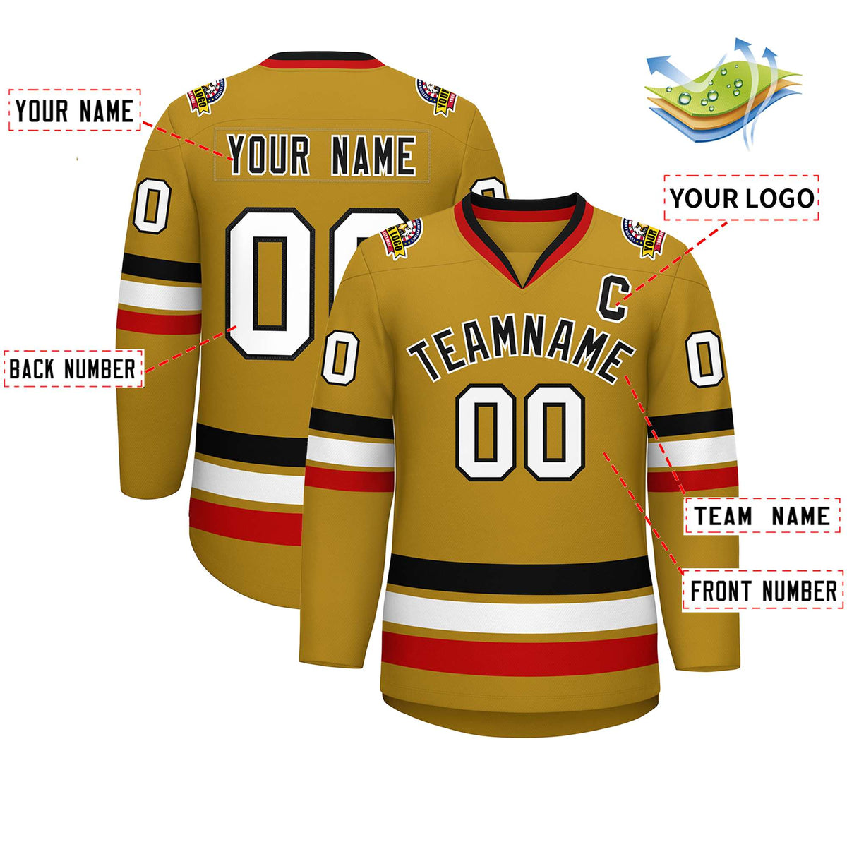 Custom Old Gold Black-White Classic Style Hockey Jersey | KXKSHOP