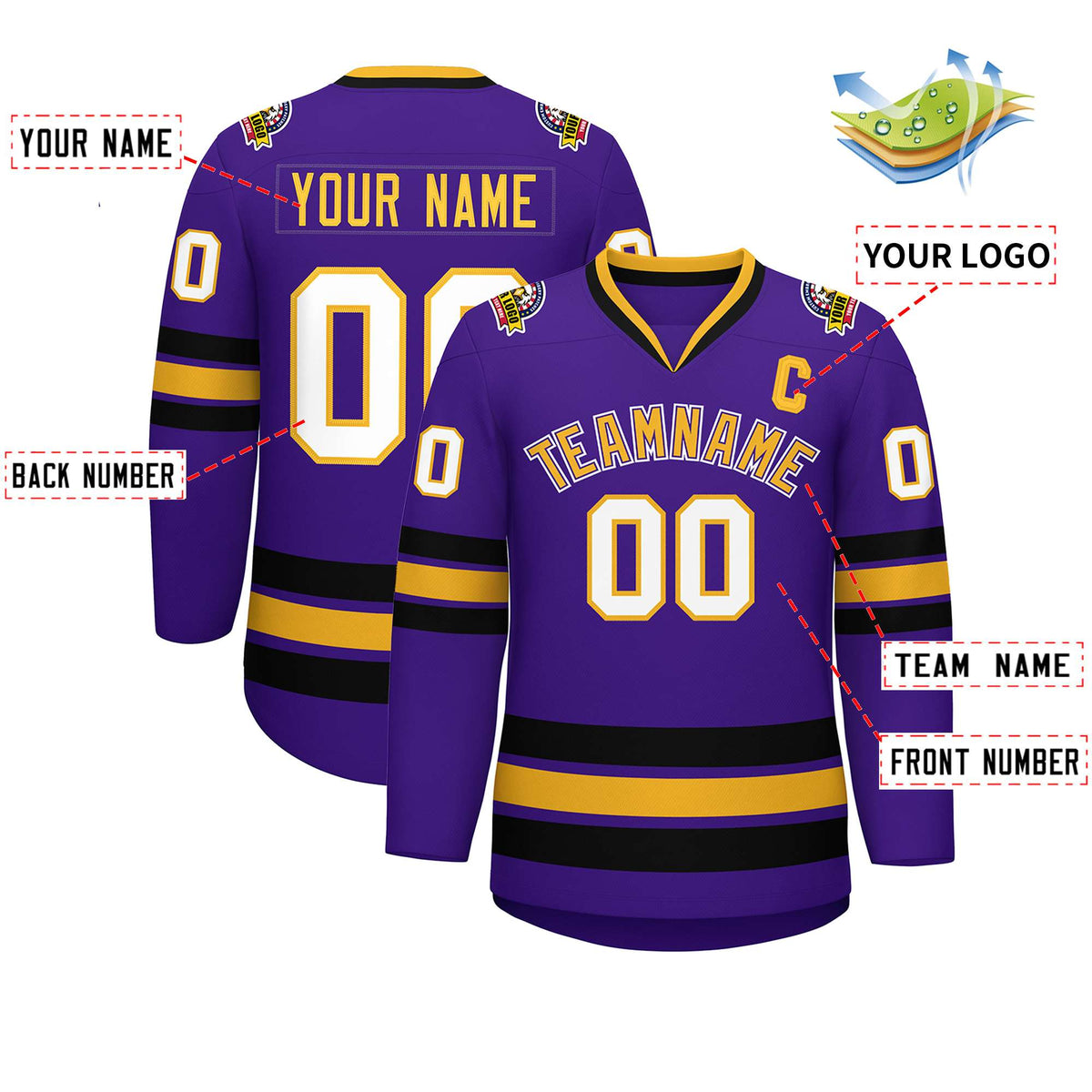 Custom Purple Gold Purple-White Classic Style Hockey Jersey | KXKSHOP