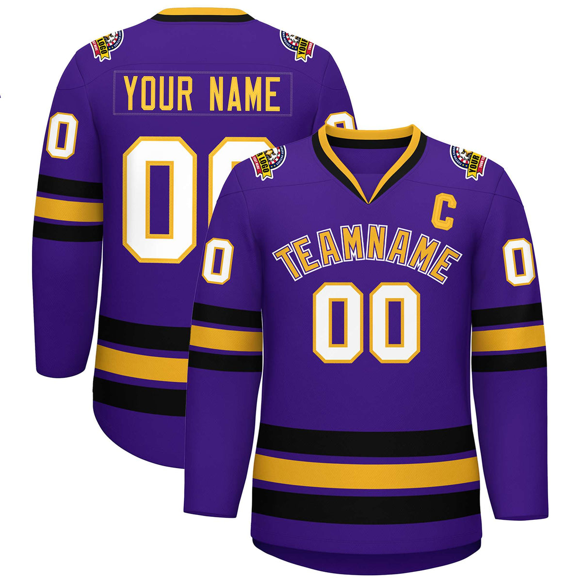 Custom Purple Gold Purple-White Classic Style Hockey Jersey | KXKSHOP