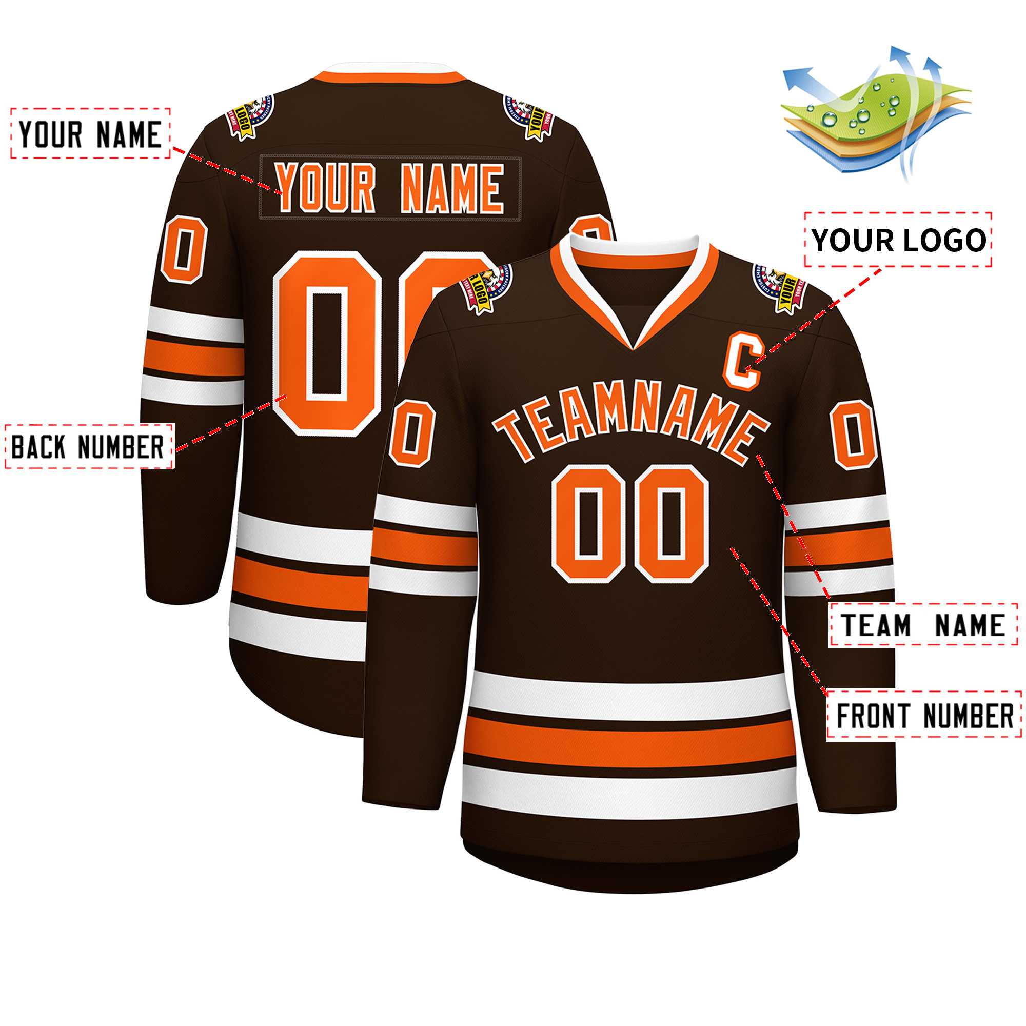 Custom Brown Orange-White Classic Style Hockey Jersey | KXKSHOP