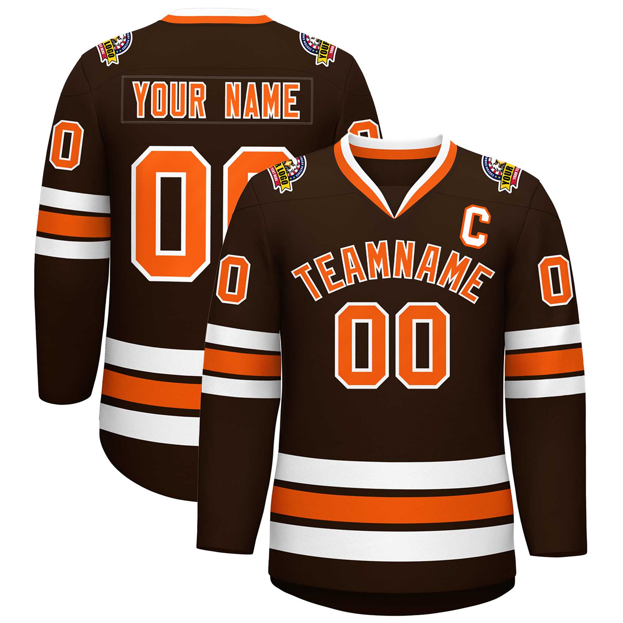 Custom Brown Orange-White Classic Style Hockey Jersey | KXKSHOP