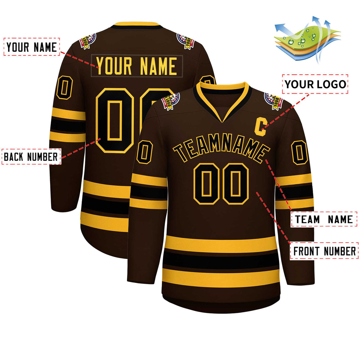 Custom Brown Black-Gold Classic Style Hockey Jersey | KXKSHOP