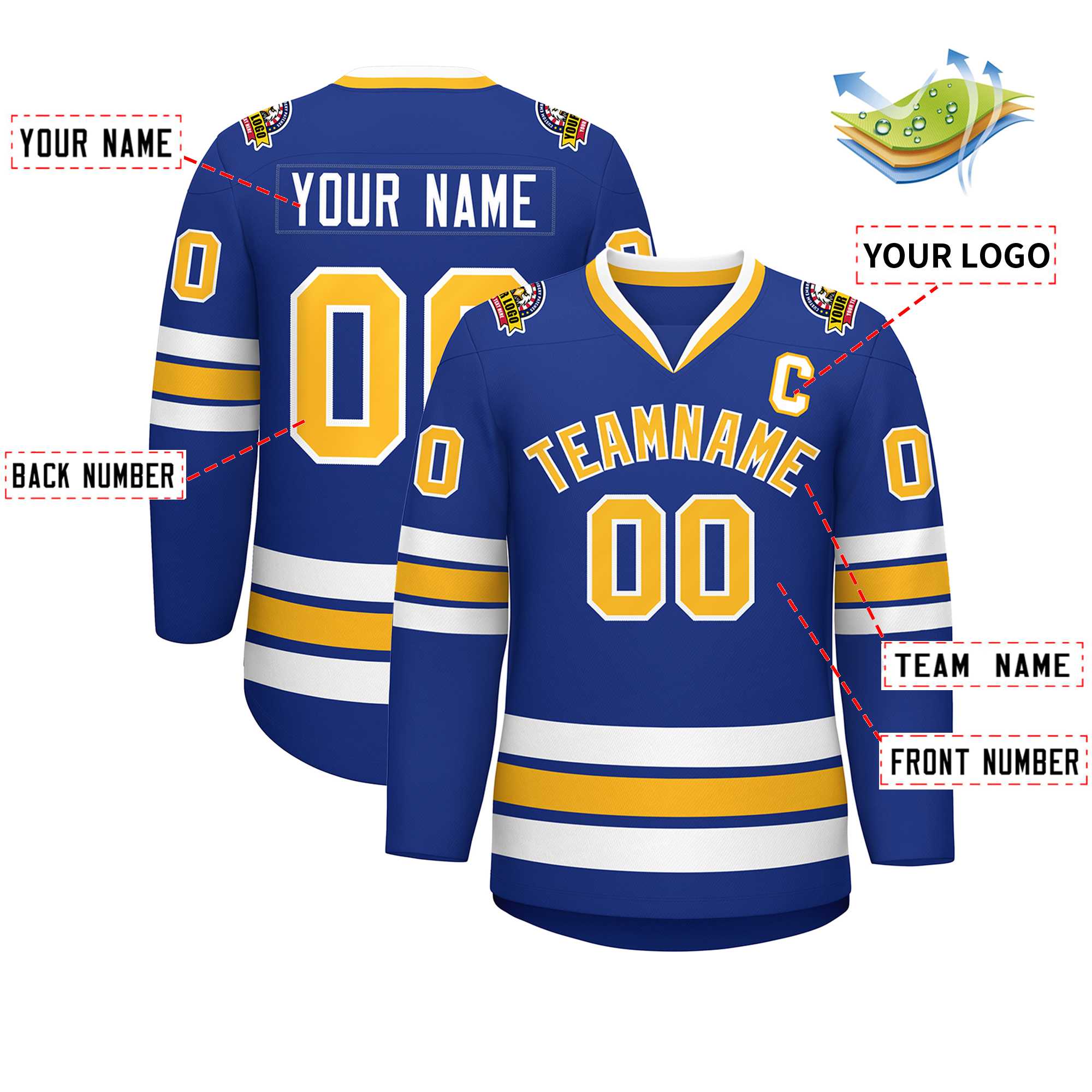 Custom Royal Gold-White Classic Style Hockey Jersey | KXKSHOP