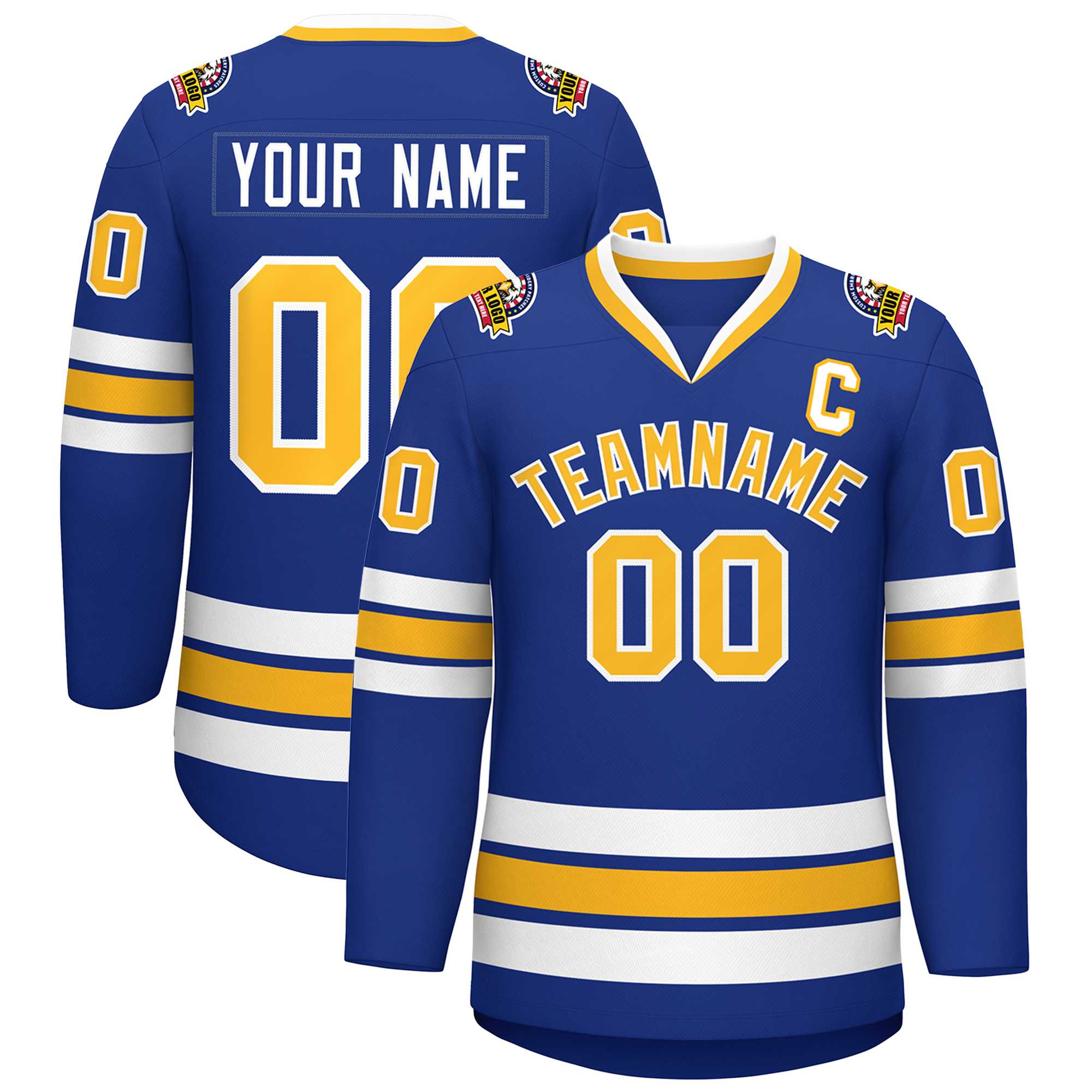 Custom Royal Gold-White Classic Style Hockey Jersey | KXKSHOP