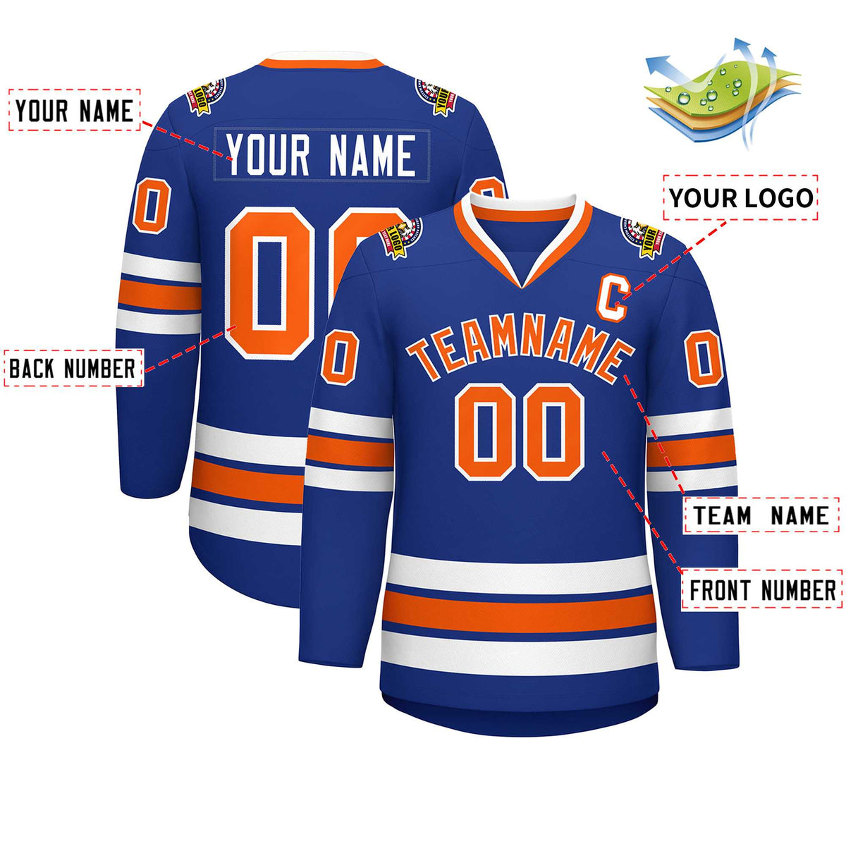 Custom Royal Orange-White Classic Style Hockey Jersey | KXKSHOP