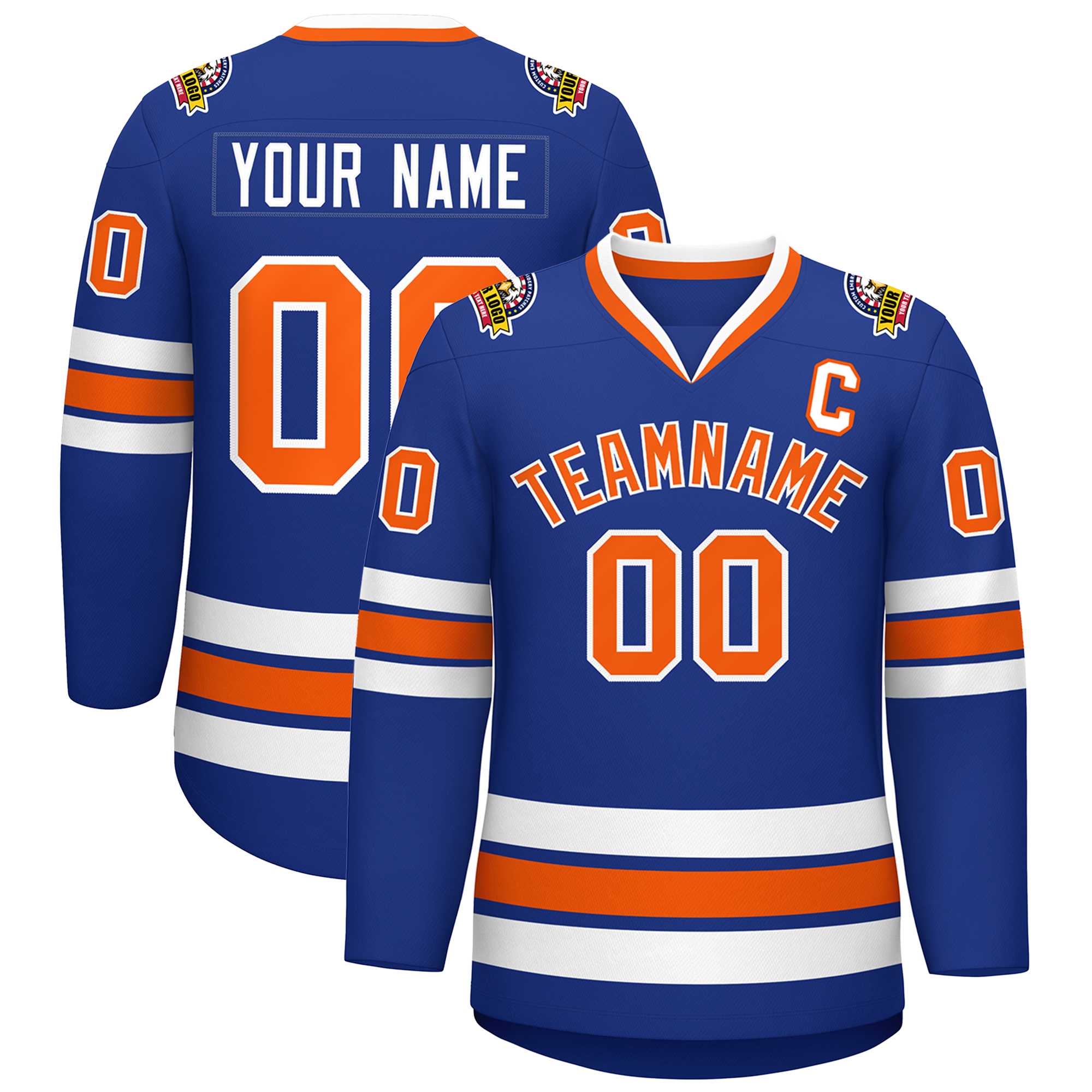 Custom Royal Orange-White Classic Style Hockey Jersey | KXKSHOP