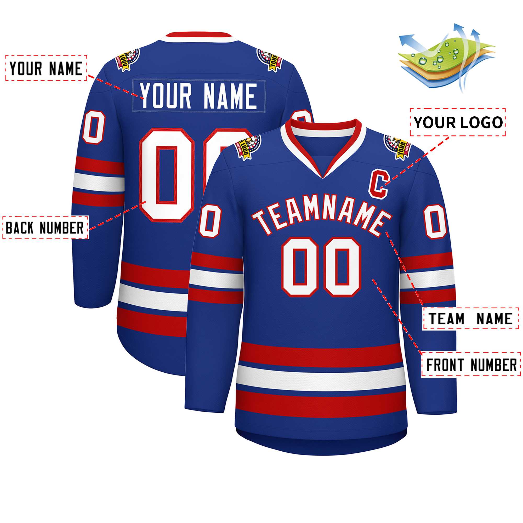 Custom Royal White-Red Classic Style Hockey Jersey | KXKSHOP