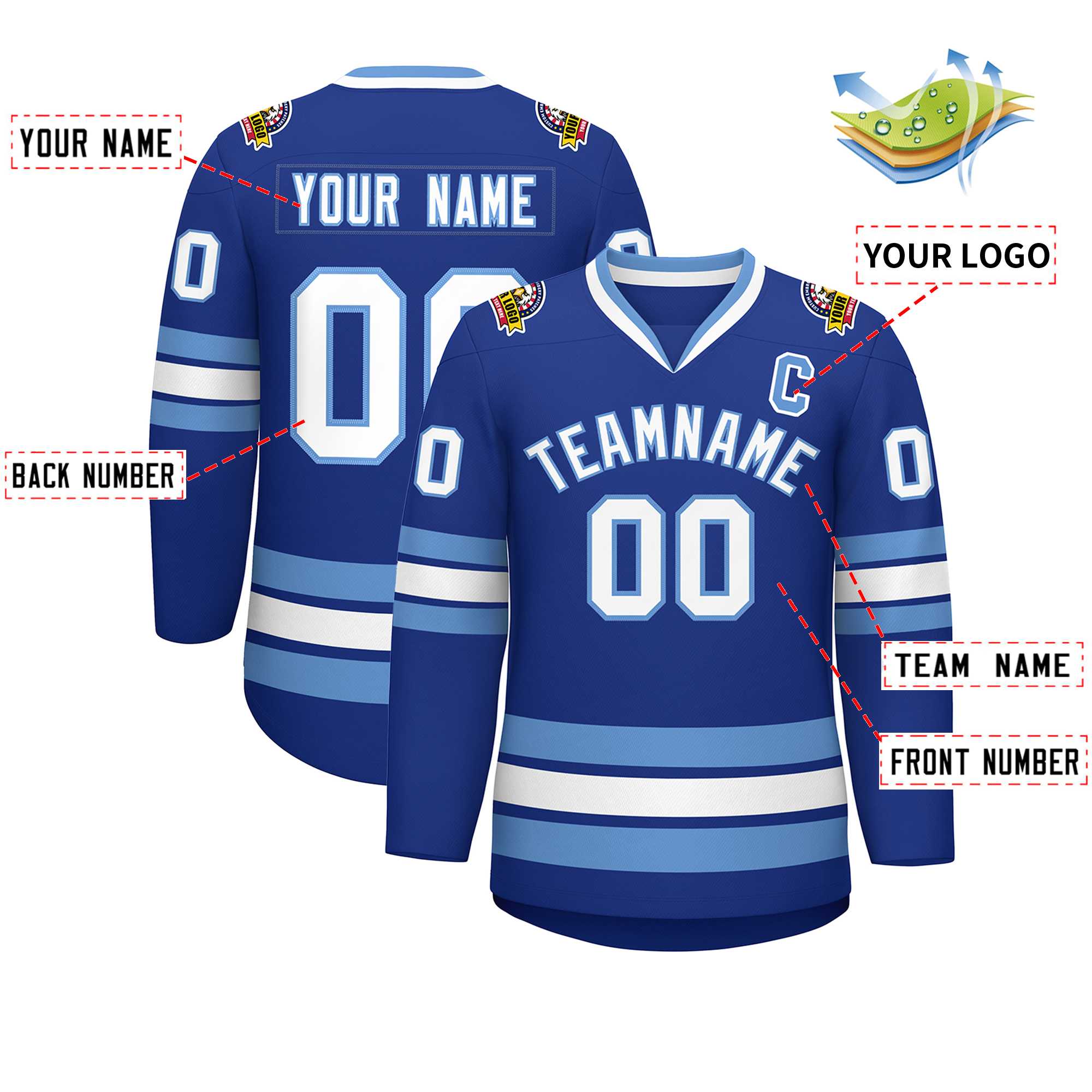 Custom Royal White-Light Blue Classic Style Hockey Jersey | KXKSHOP