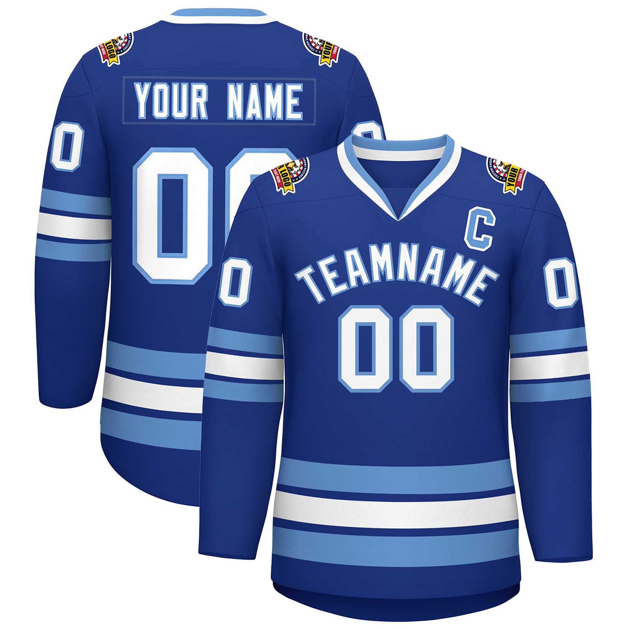 Custom Royal White-Light Blue Classic Style Hockey Jersey | KXKSHOP