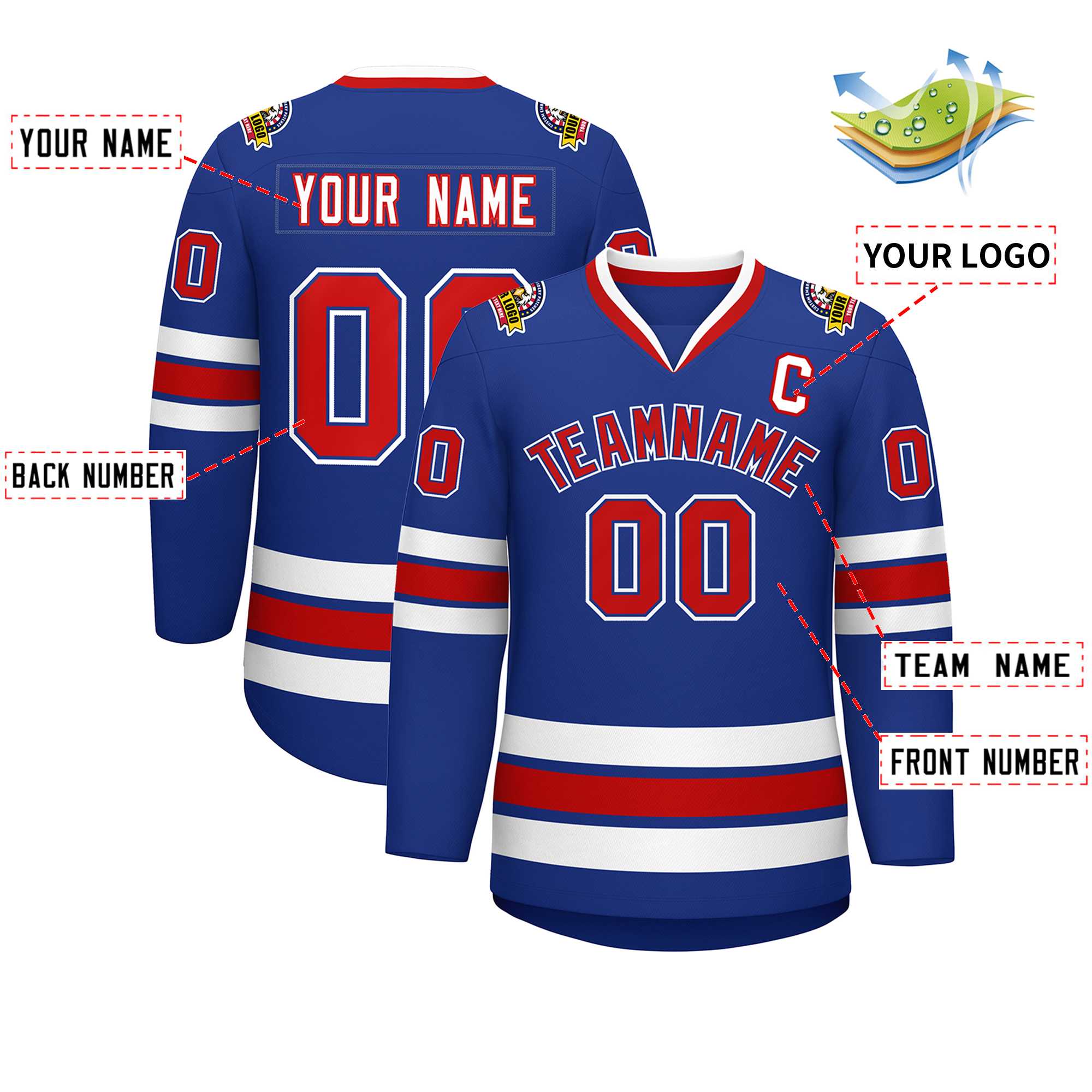 Custom Royal Red Royal-White Classic Style Hockey Jersey | KXKSHOP