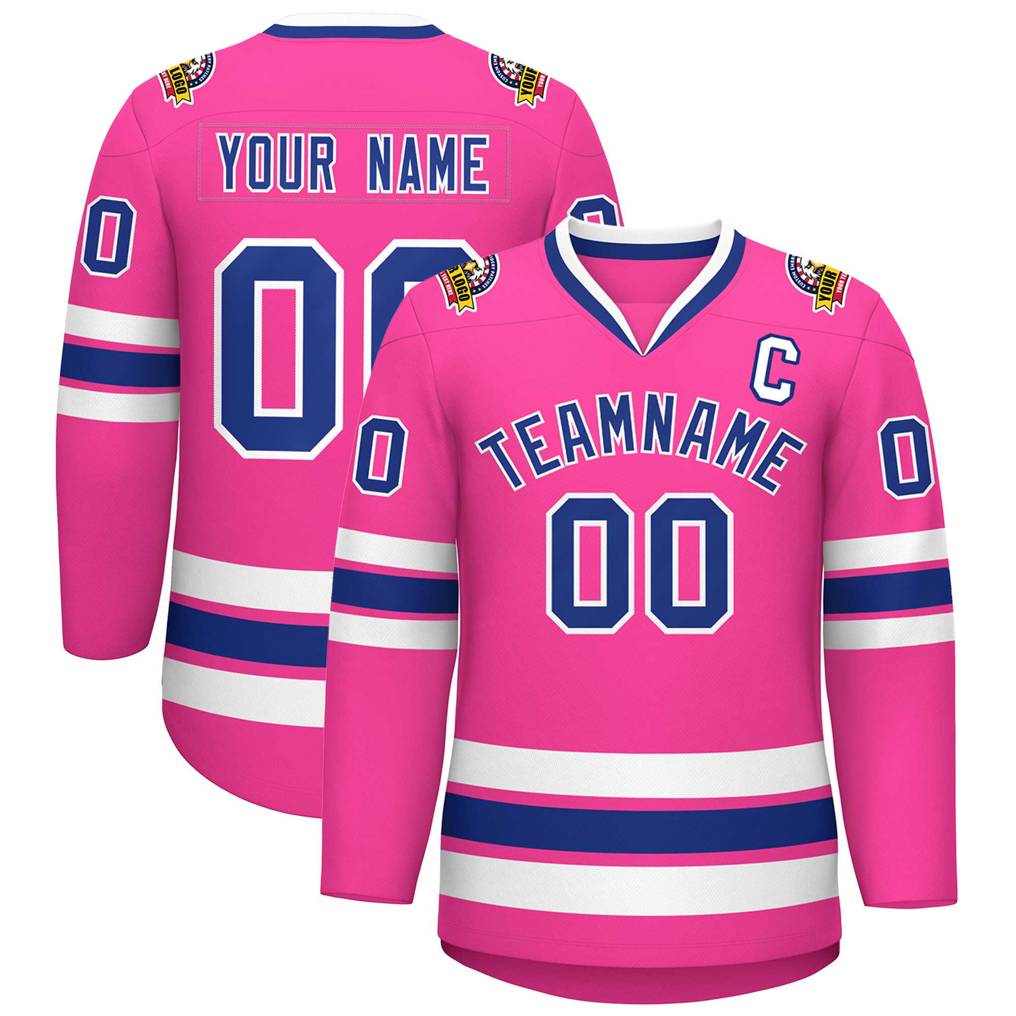 Custom Pink Royal-White Classic Style Hockey Jersey | KXKSHOP