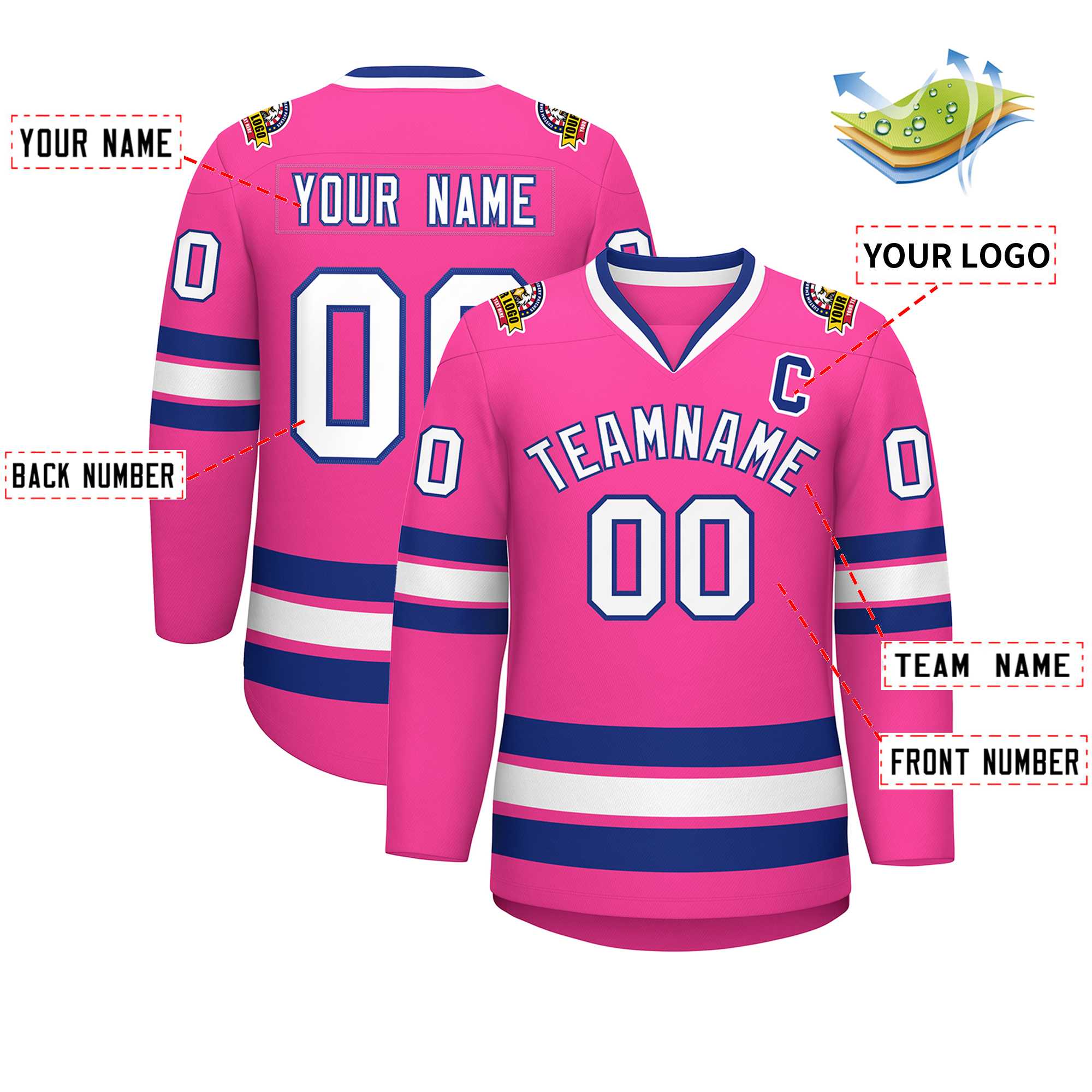 Custom Pink White-Royal Classic Style Hockey Jersey | KXKSHOP