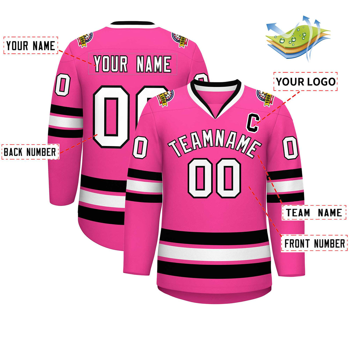 Custom Pink White-Black Classic Style Hockey Jersey | KXKSHOP