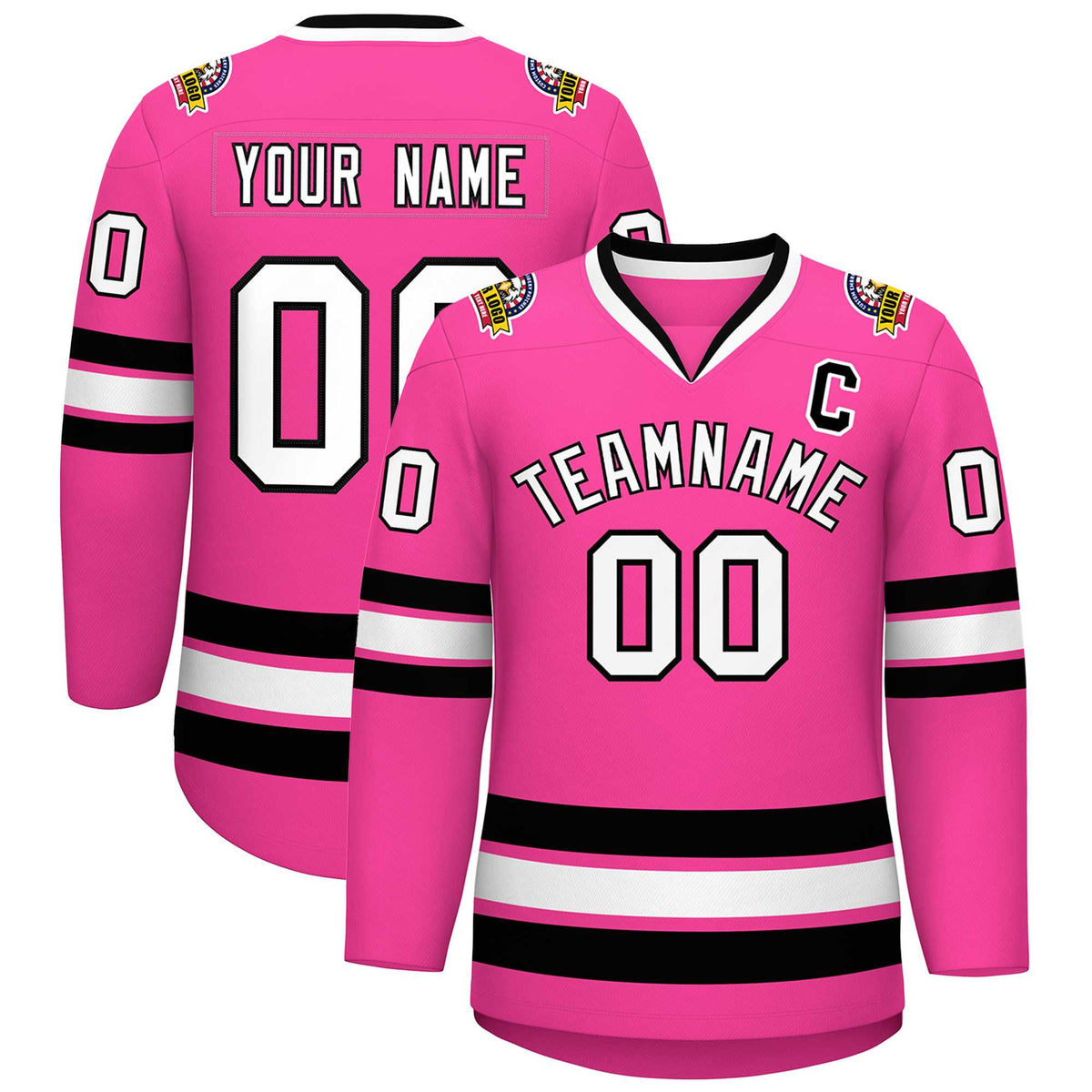 Custom Pink White-Black Classic Style Hockey Jersey | KXKSHOP