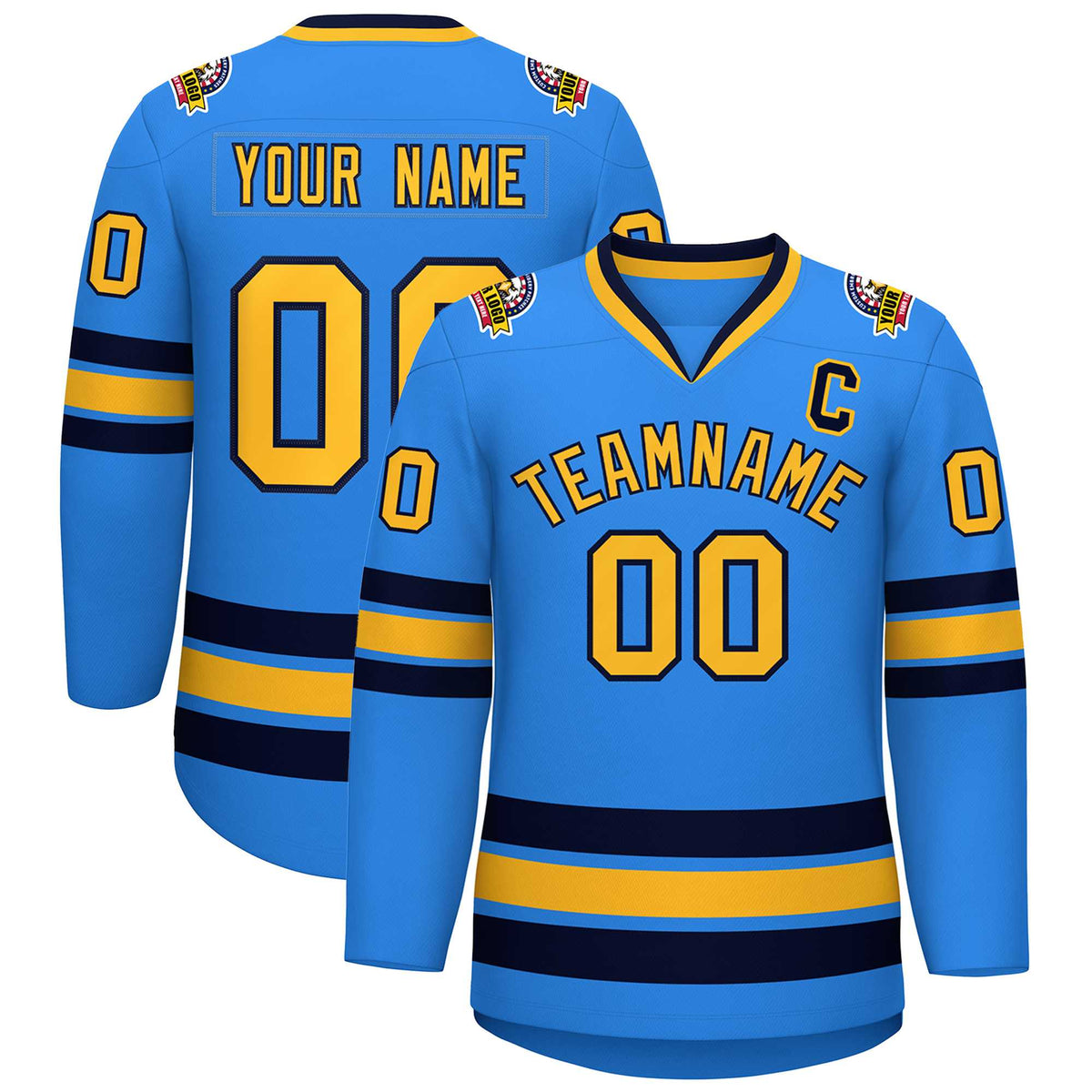 Custom Powder Blue Gold-Navy Classic Style Hockey Jersey | KXKSHOP
