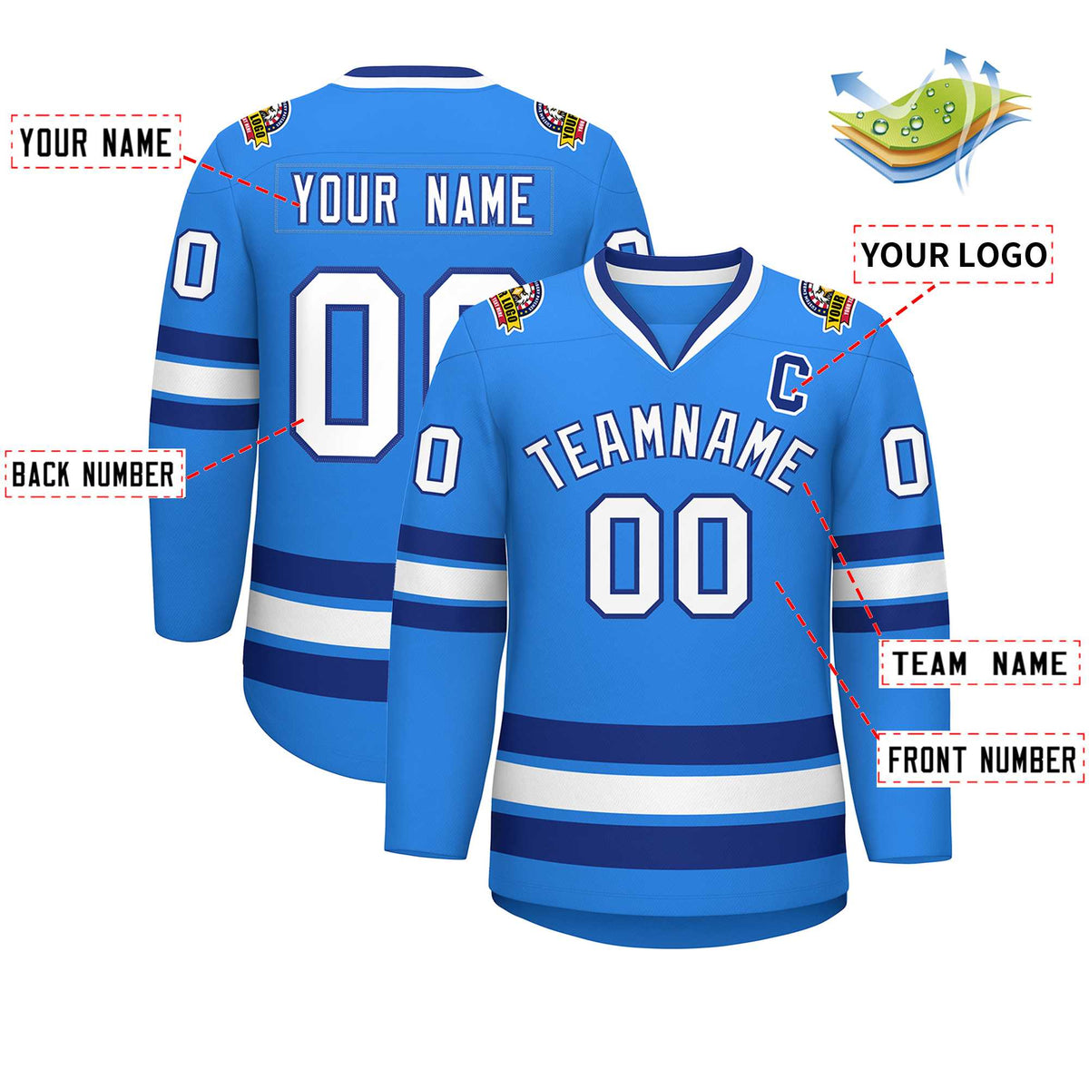 Custom Powder Blue White-Royal Classic Style Hockey Jersey | KXKSHOP