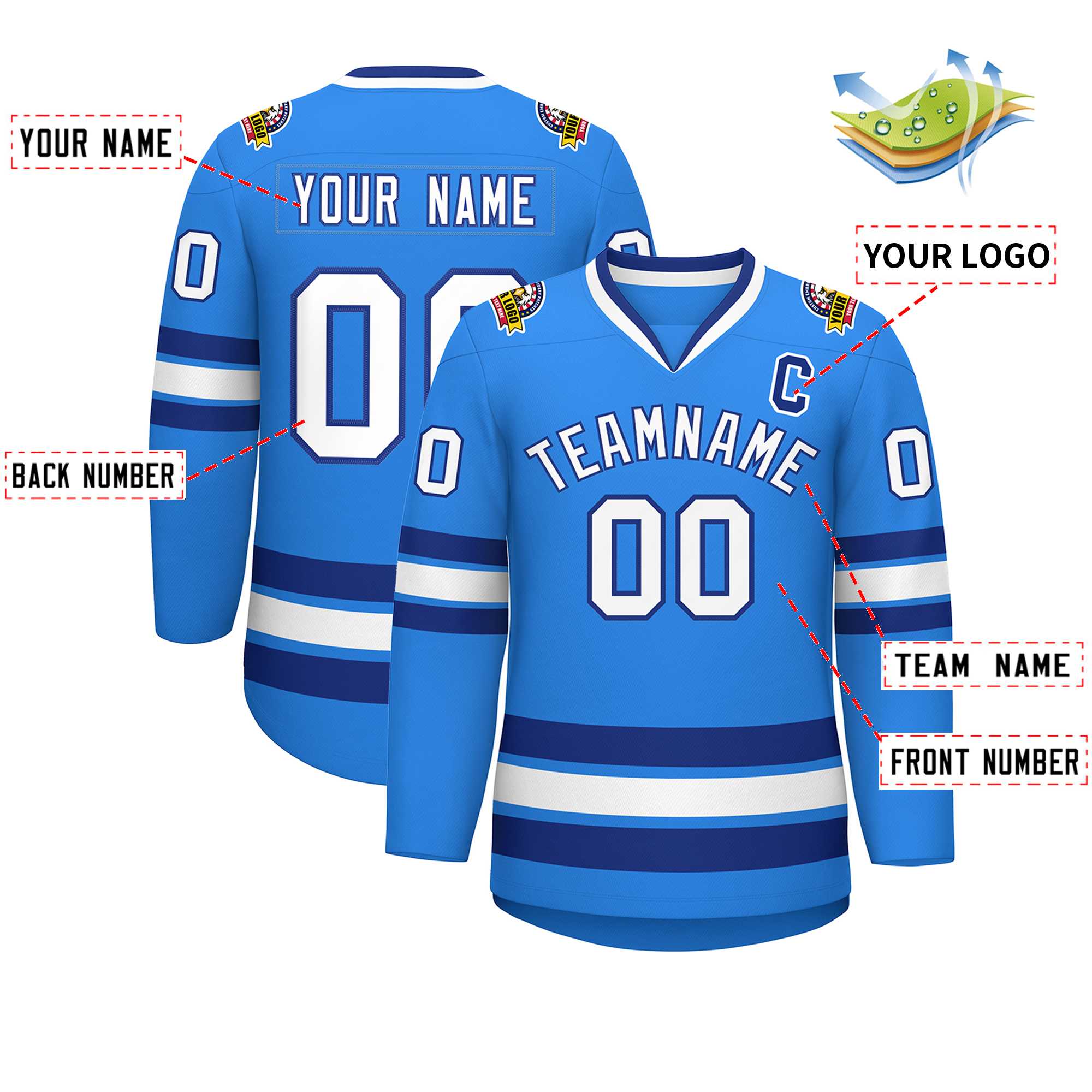 Custom Powder Blue White-Royal Classic Style Hockey Jersey | KXKSHOP