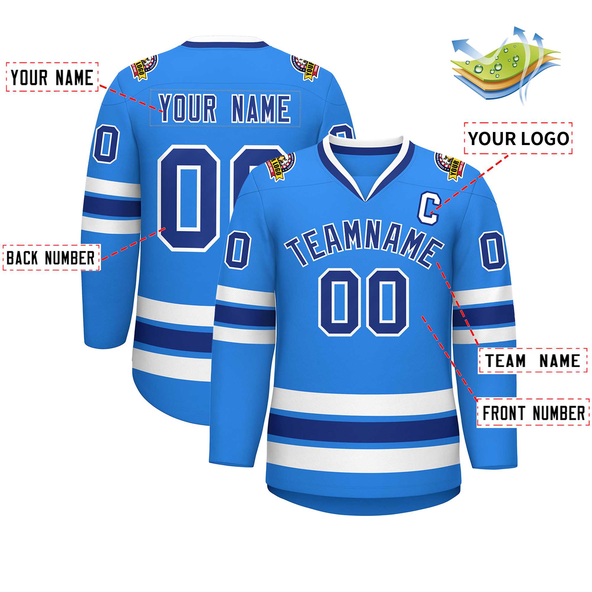 Custom Powder Blue Royal-White Classic Style Hockey Jersey | KXKSHOP