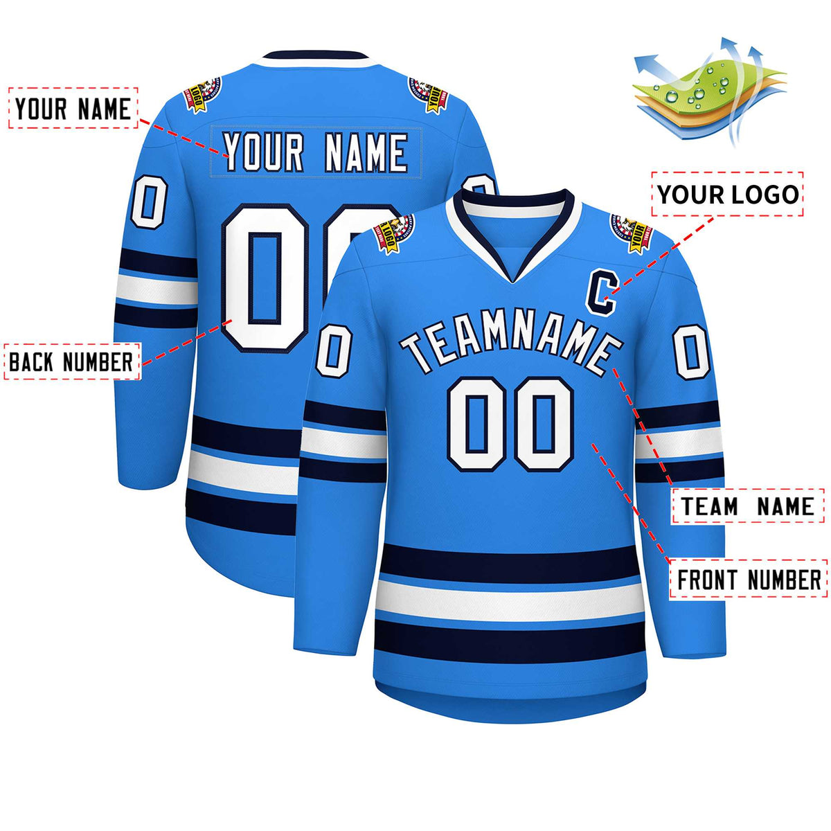 Custom Powder Blue White-Navy Classic Style Hockey Jersey | KXKSHOP