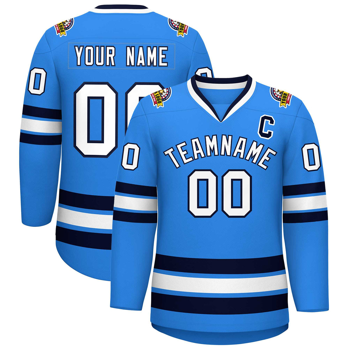 Custom Powder Blue White-Navy Classic Style Hockey Jersey | KXKSHOP