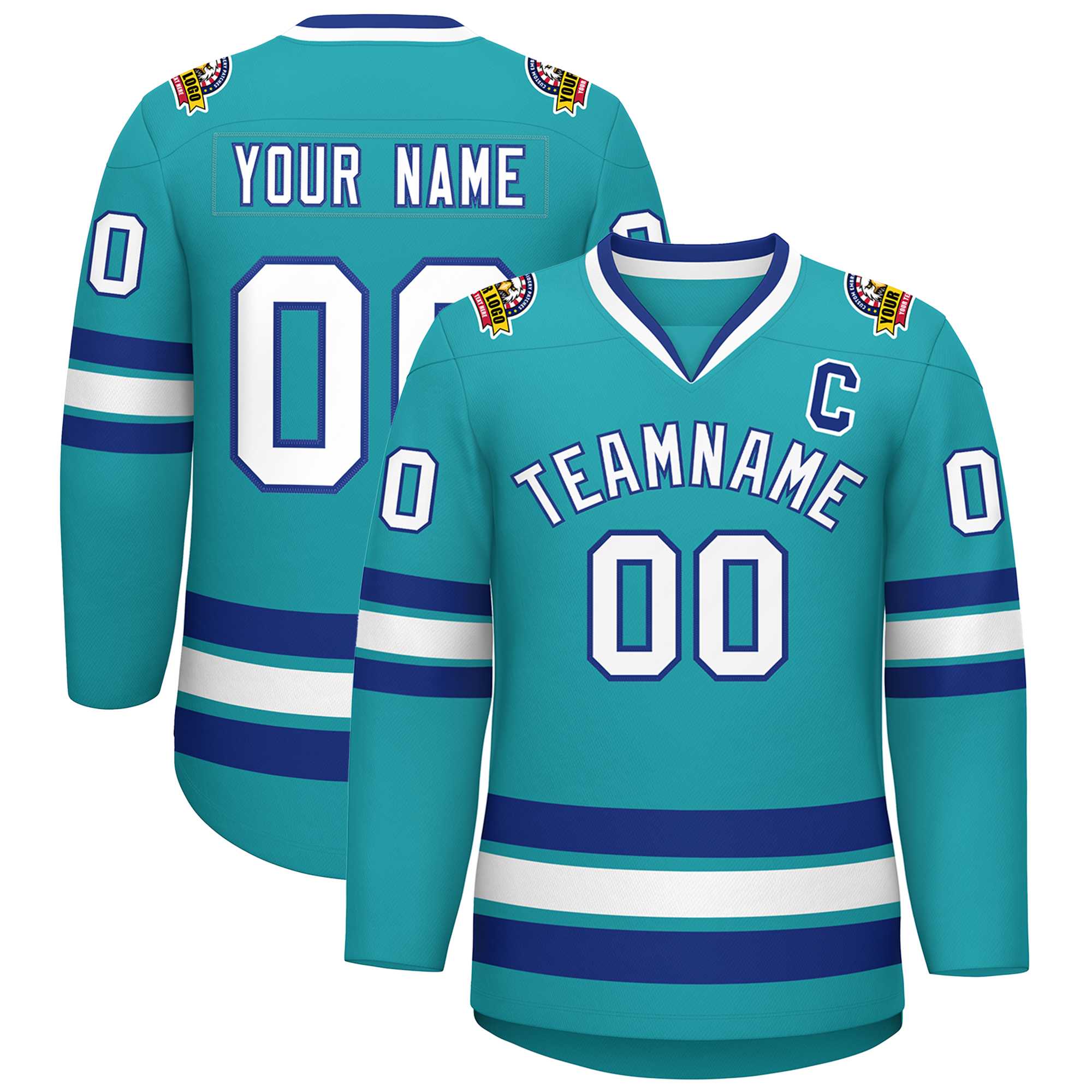 Custom Aqua White-Royal Classic Style Hockey Jersey | KXKSHOP