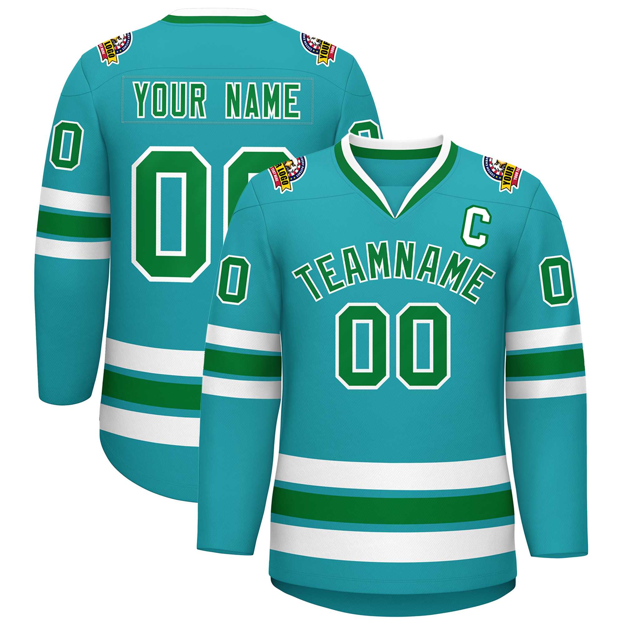 Custom Aqua Kelly Green-White Classic Style Hockey Jersey | KXKSHOP