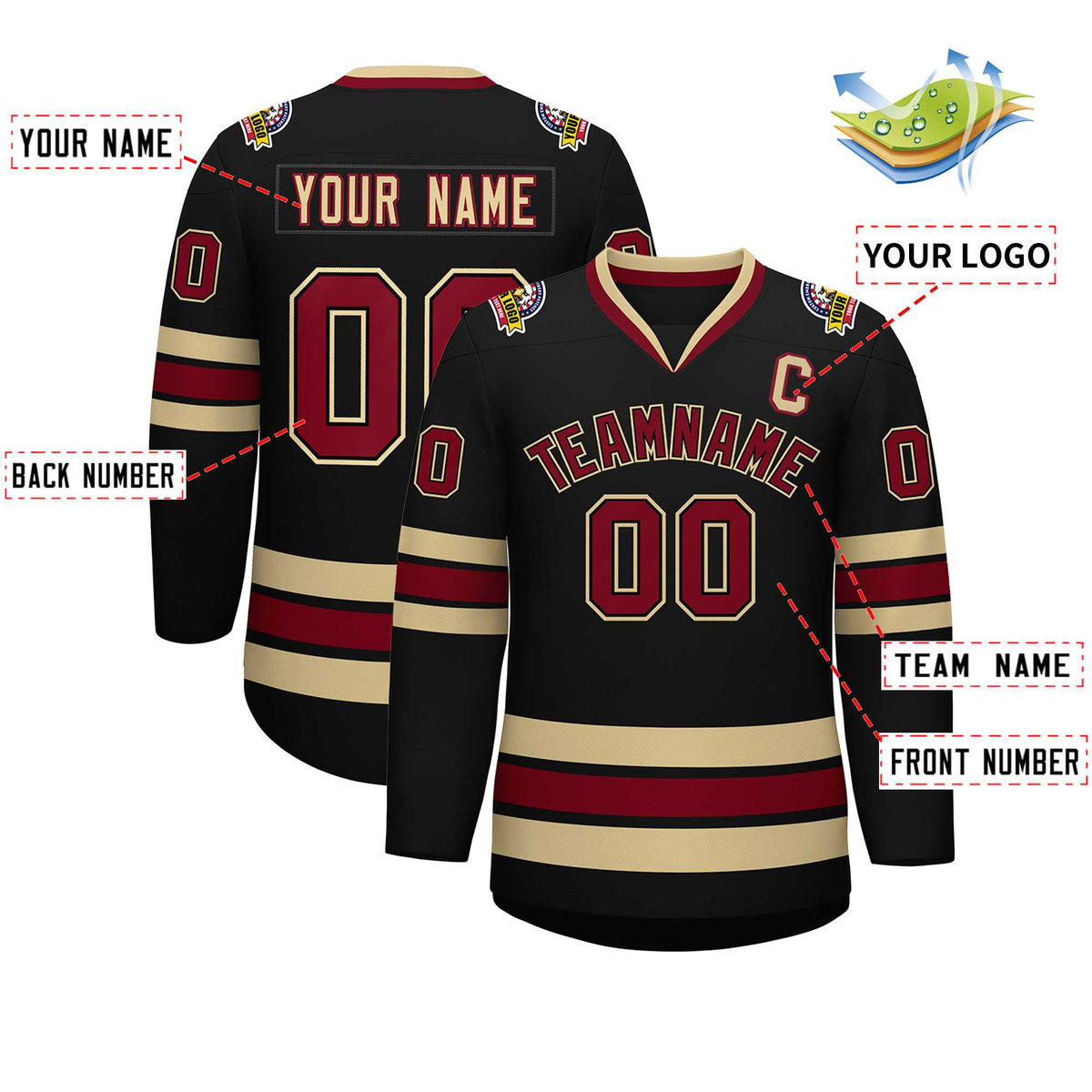 Custom Black Crimson-Black Classic Style Hockey Jersey | KXKSHOP
