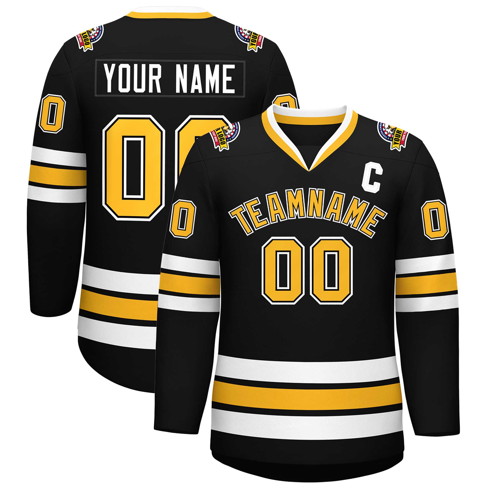 Custom Black Gold-White Classic Style Design Hockey Jersey | KXKSHOP