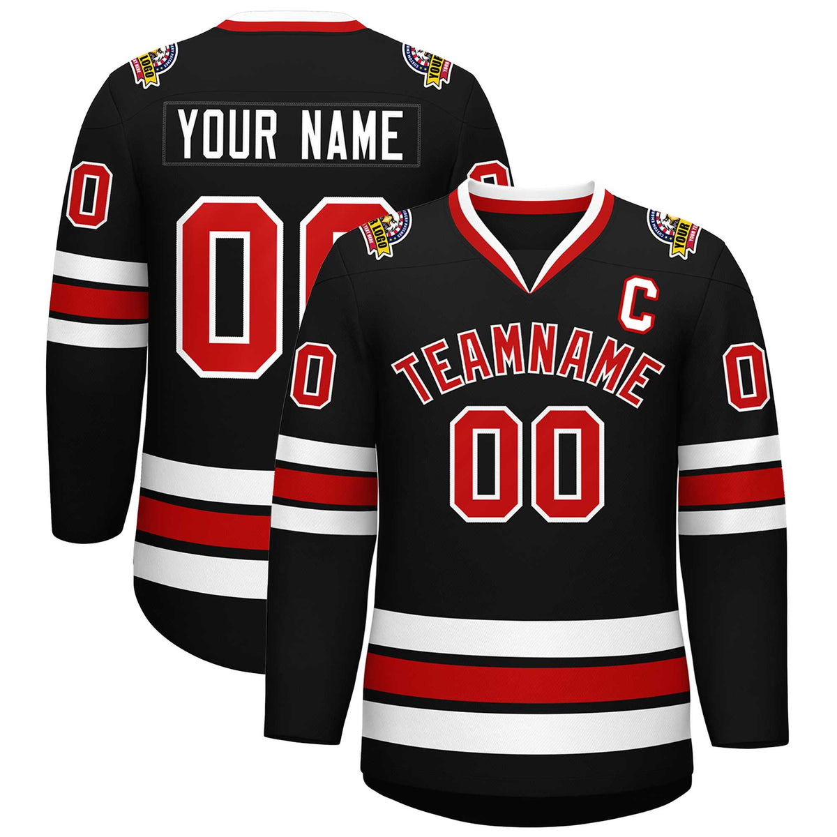 Custom Black Red-White Classic Style Hockey Jersey | KXKSHOP